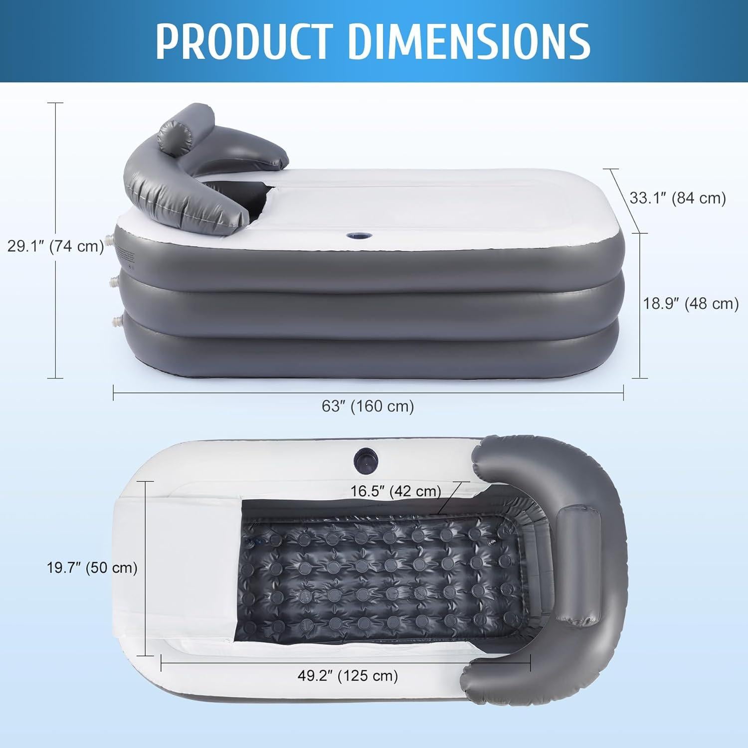 Bañera Inflable CO-Z Gris con Bomba y Almohada