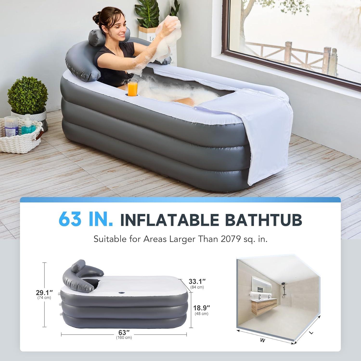 Bañera Inflable CO-Z Gris con Bomba y Almohada