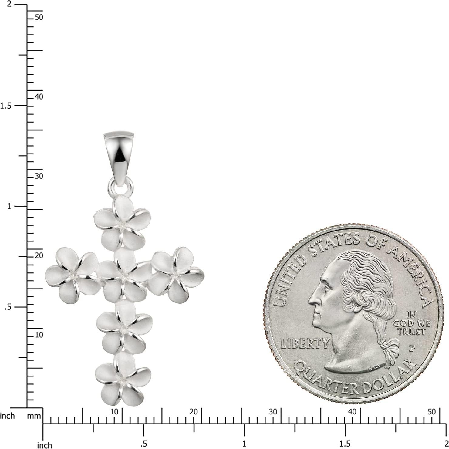 Colgante Cruz Plumeria Plata Esterlina 925 con Cadena 45.72 cm