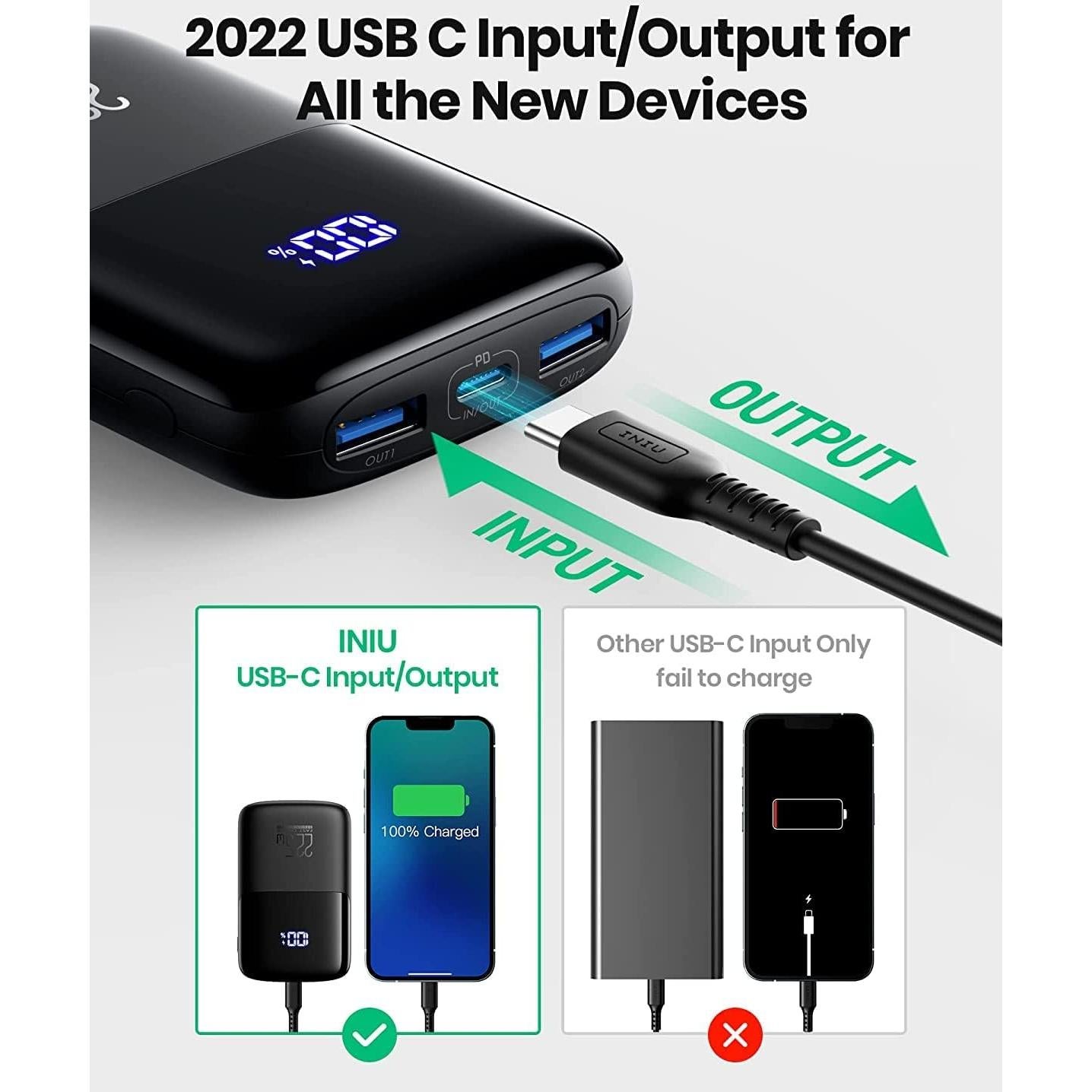 Cargador Portátil INIU 10000mAh 22.5W Carga Rápida USB-C