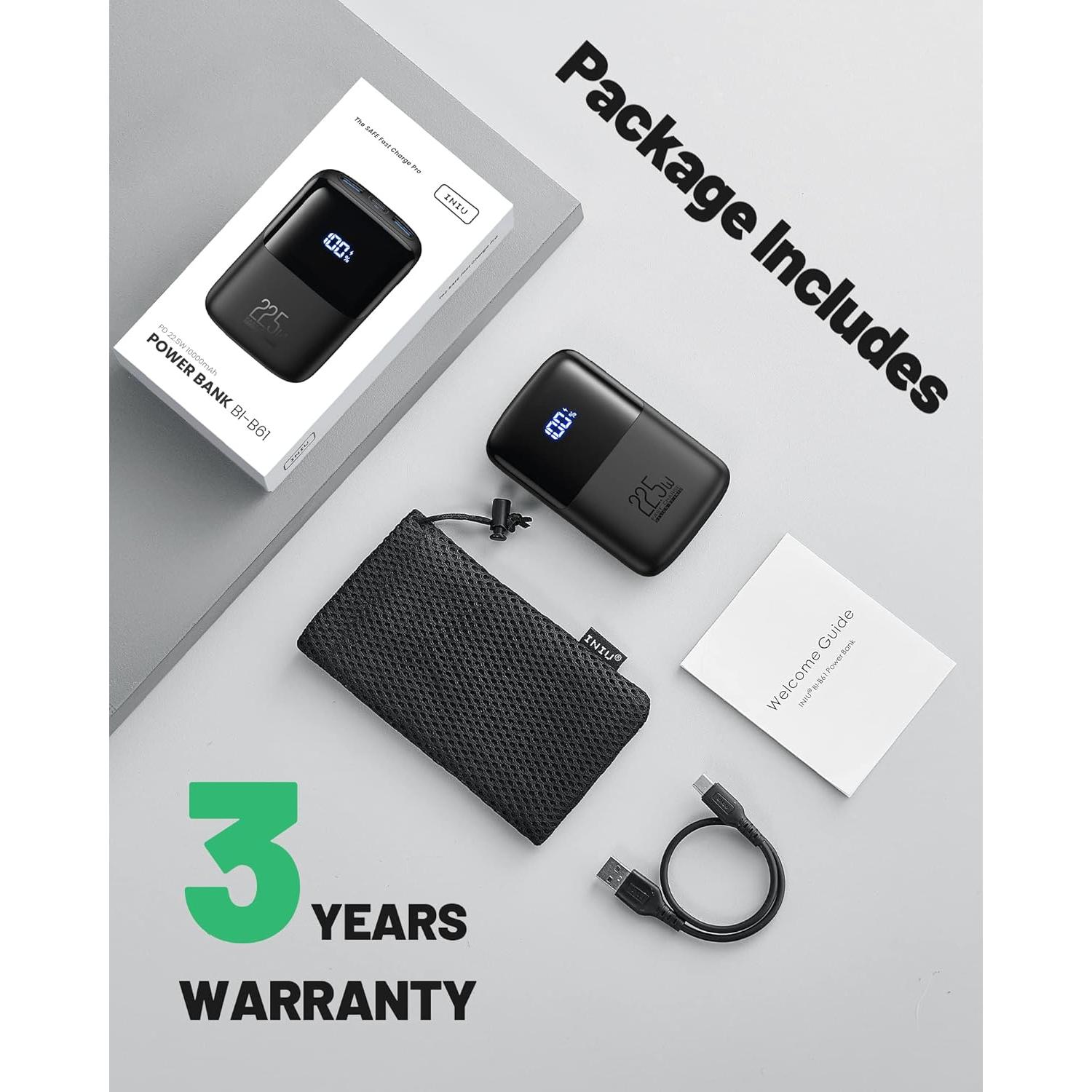 Cargador Portátil INIU 10000mAh 22.5W Carga Rápida USB-C