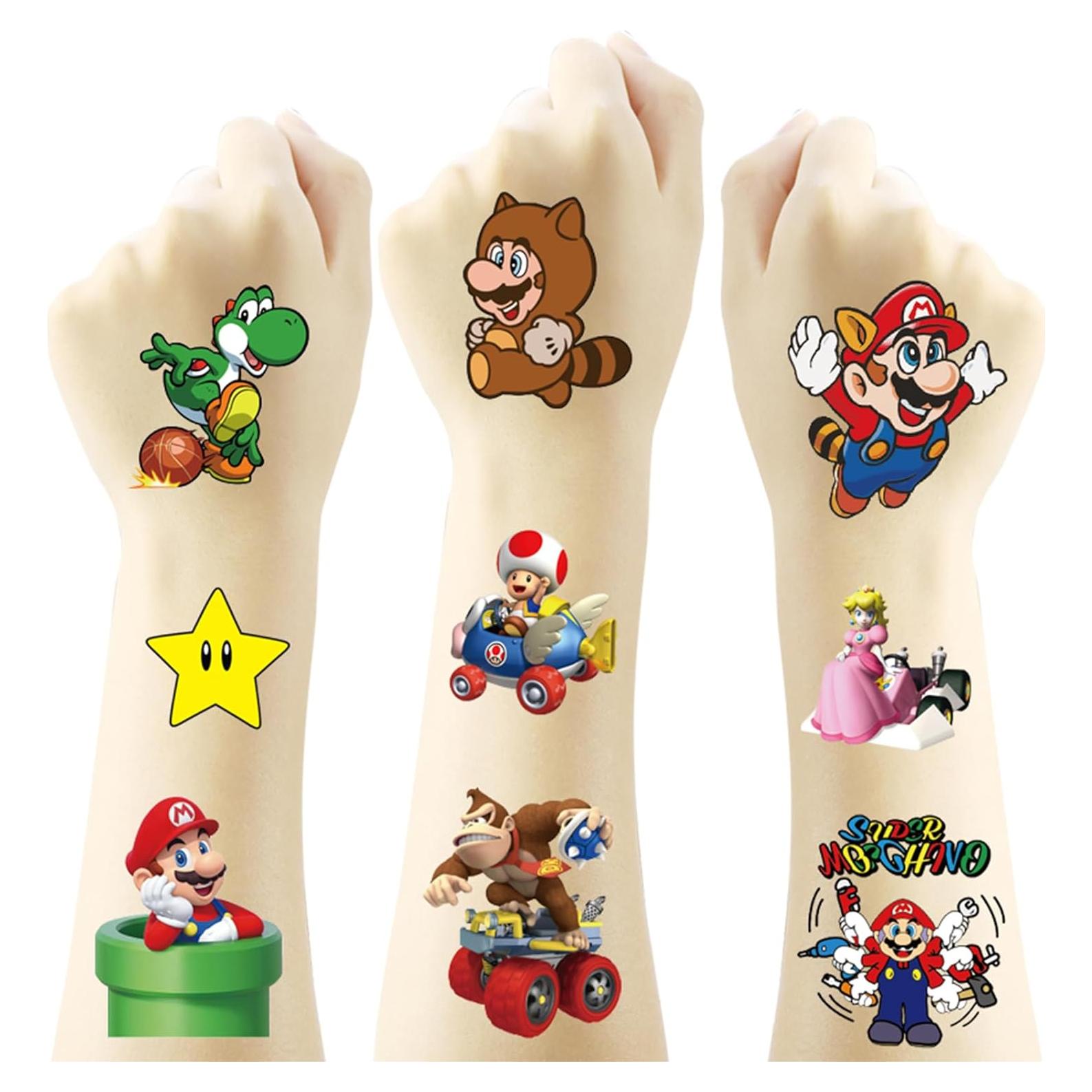 20 Hojas de Tatuajes Temporales Mario para Niños