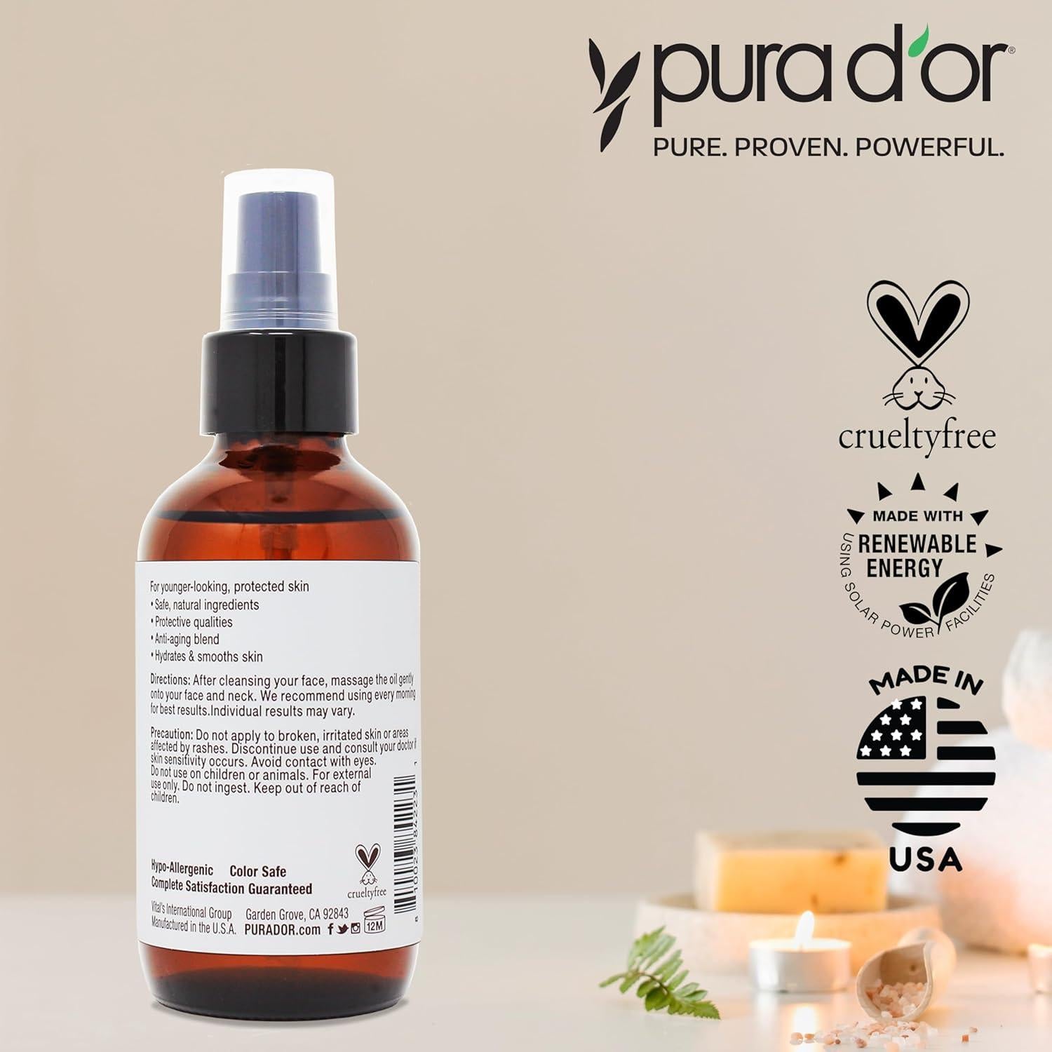 Aceite Hidratante Facial AM PURA D'OR 98 ml - Natural y Vegano