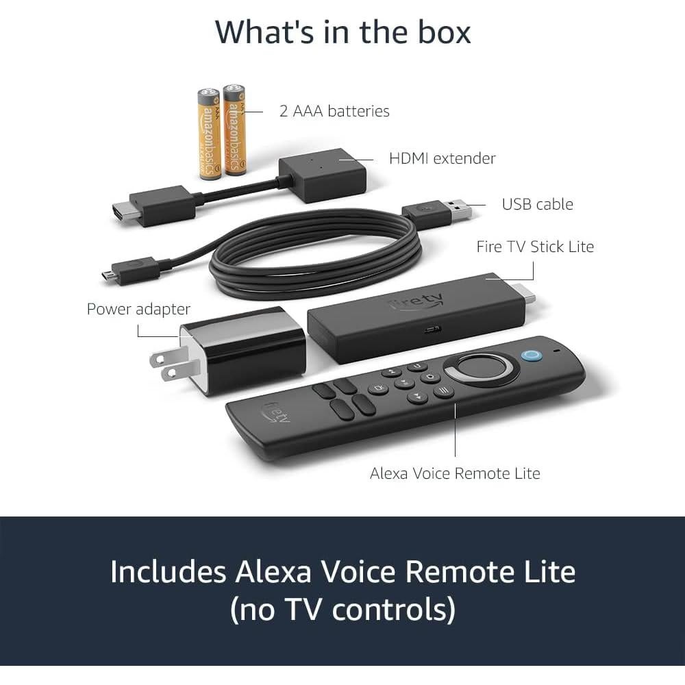 Amazon Fire TV Stick Lite, free and live TV, Alexa Voice Remote Lite, smart home controls, HD streaming