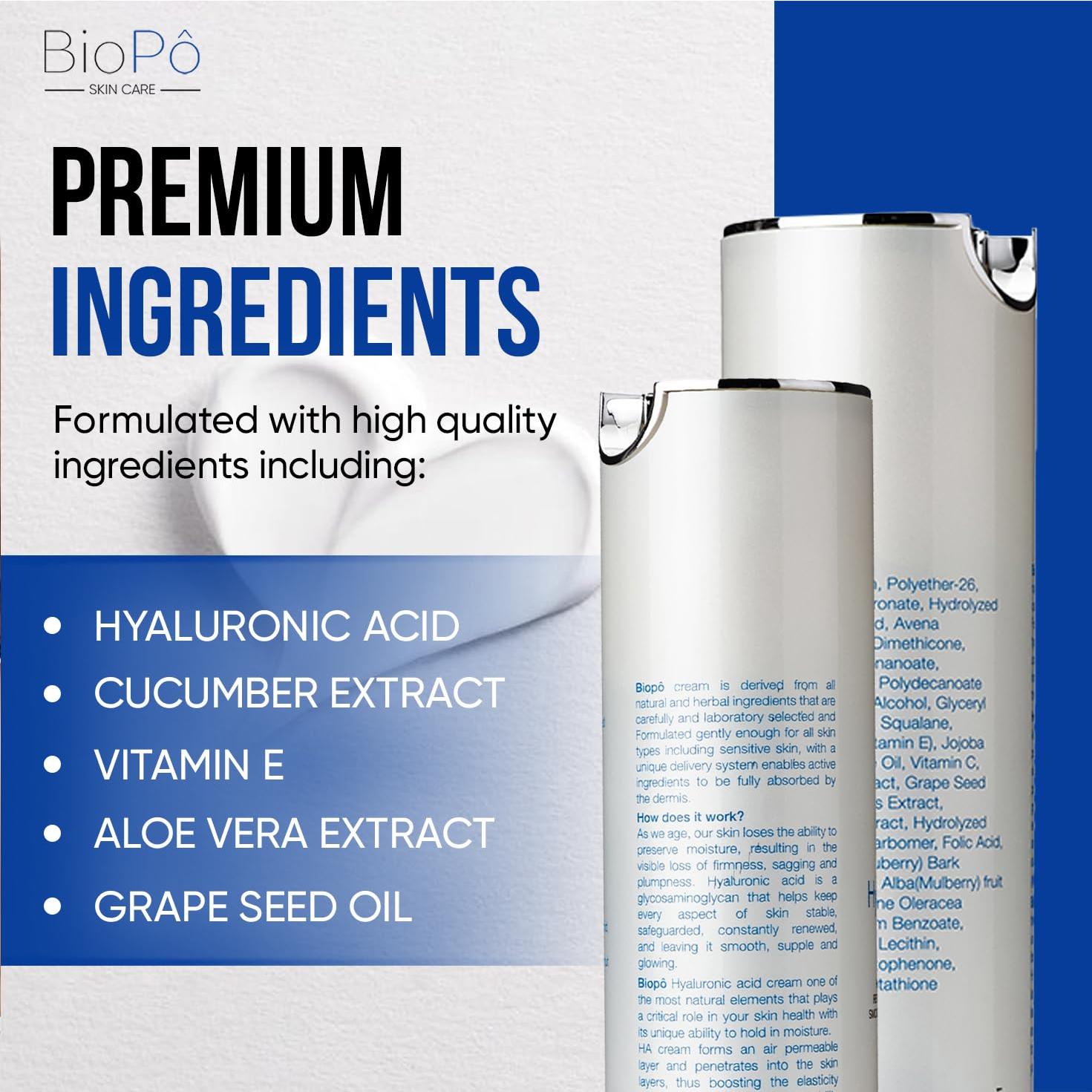 Crema Hidratante Facial BioPo 50 ml con Ácido Hialurónico