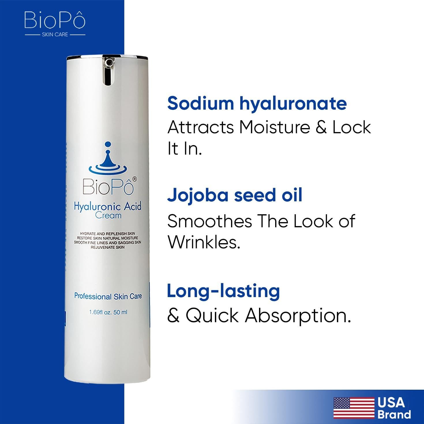 Crema Hidratante Facial BioPo 50 ml con Ácido Hialurónico