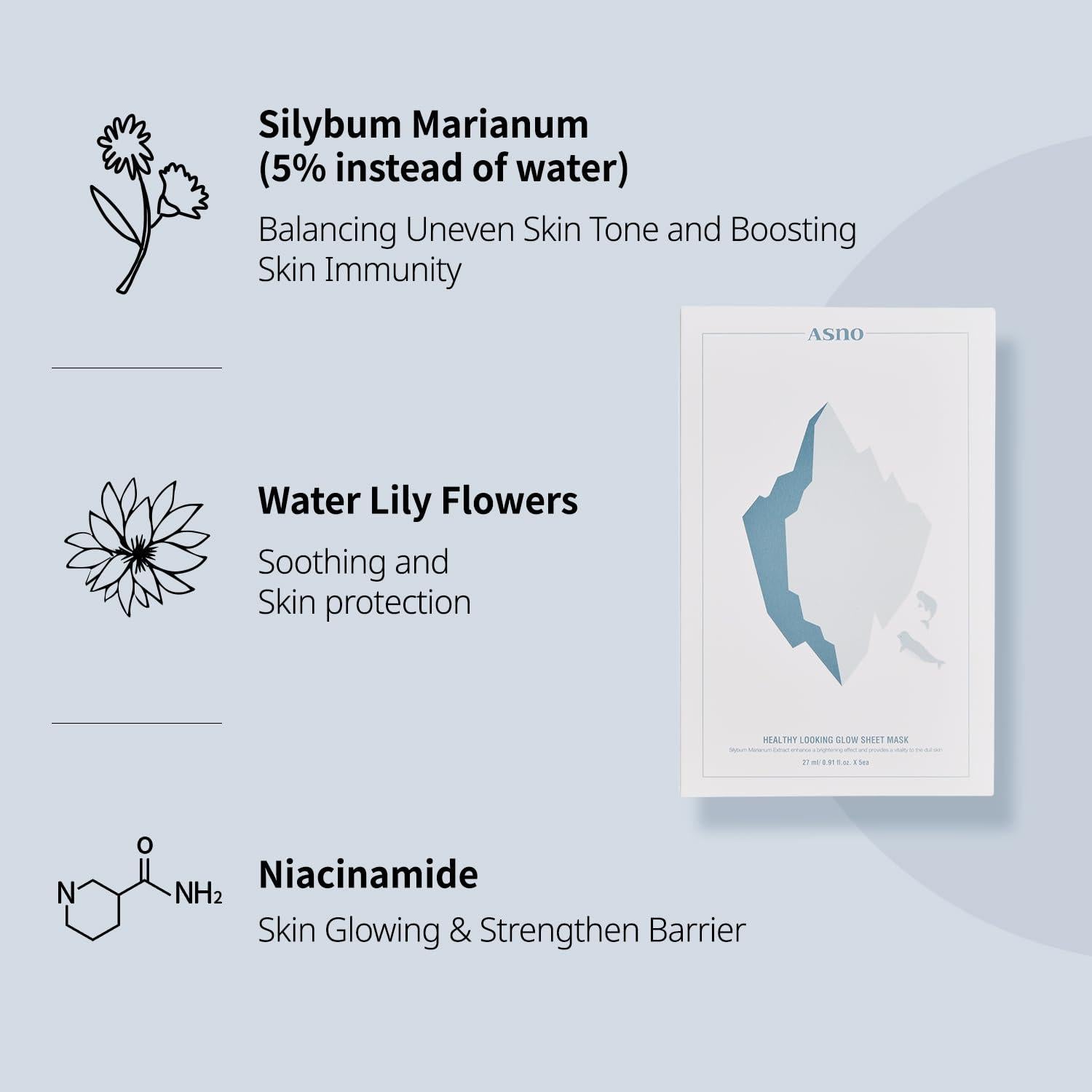 ASNO Máscara Facial Vegana Hidratante 5 Unidades - Piel Sensible