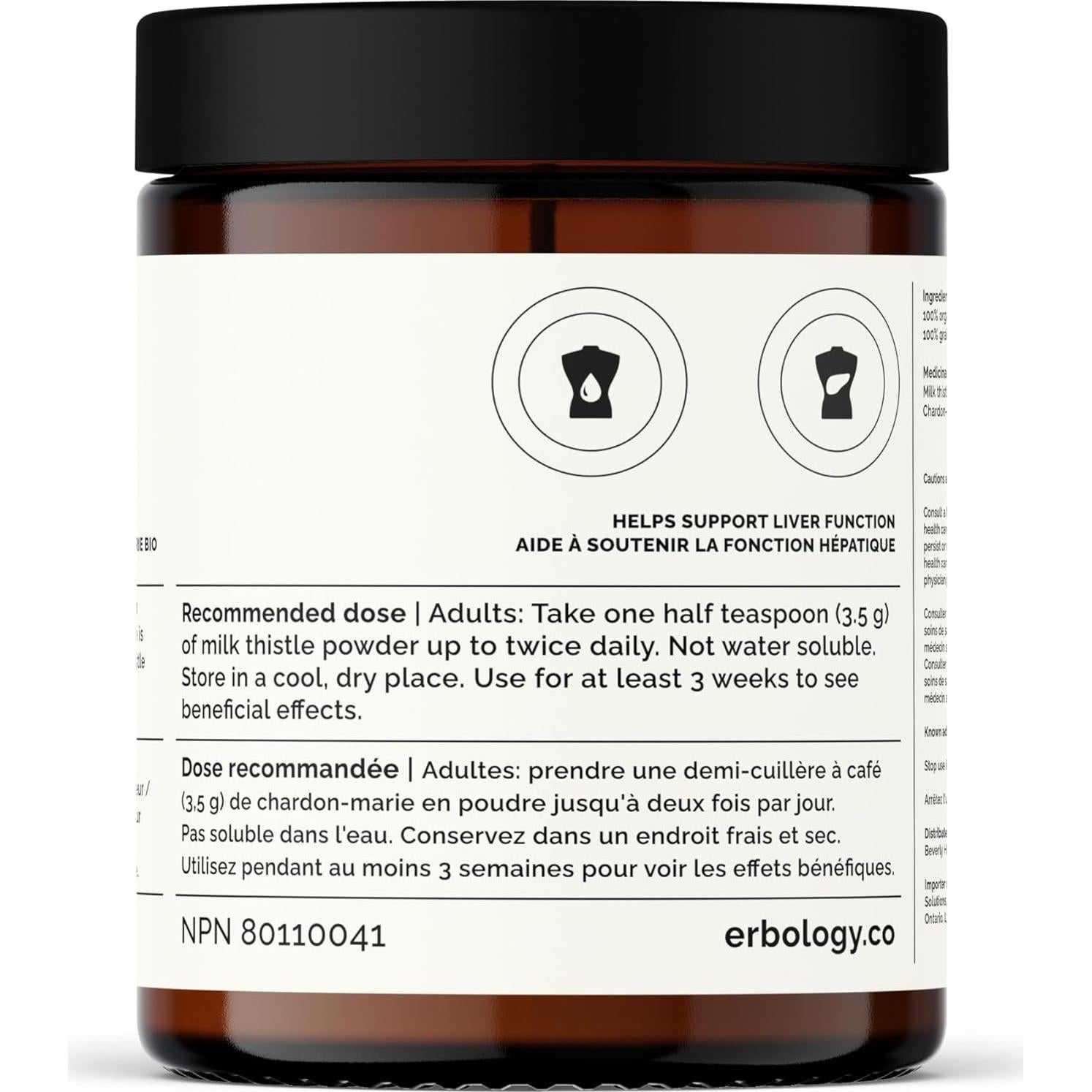 Polvo de Cardo Mariano Orgánico Erbology 90.7 g - 30 Porciones