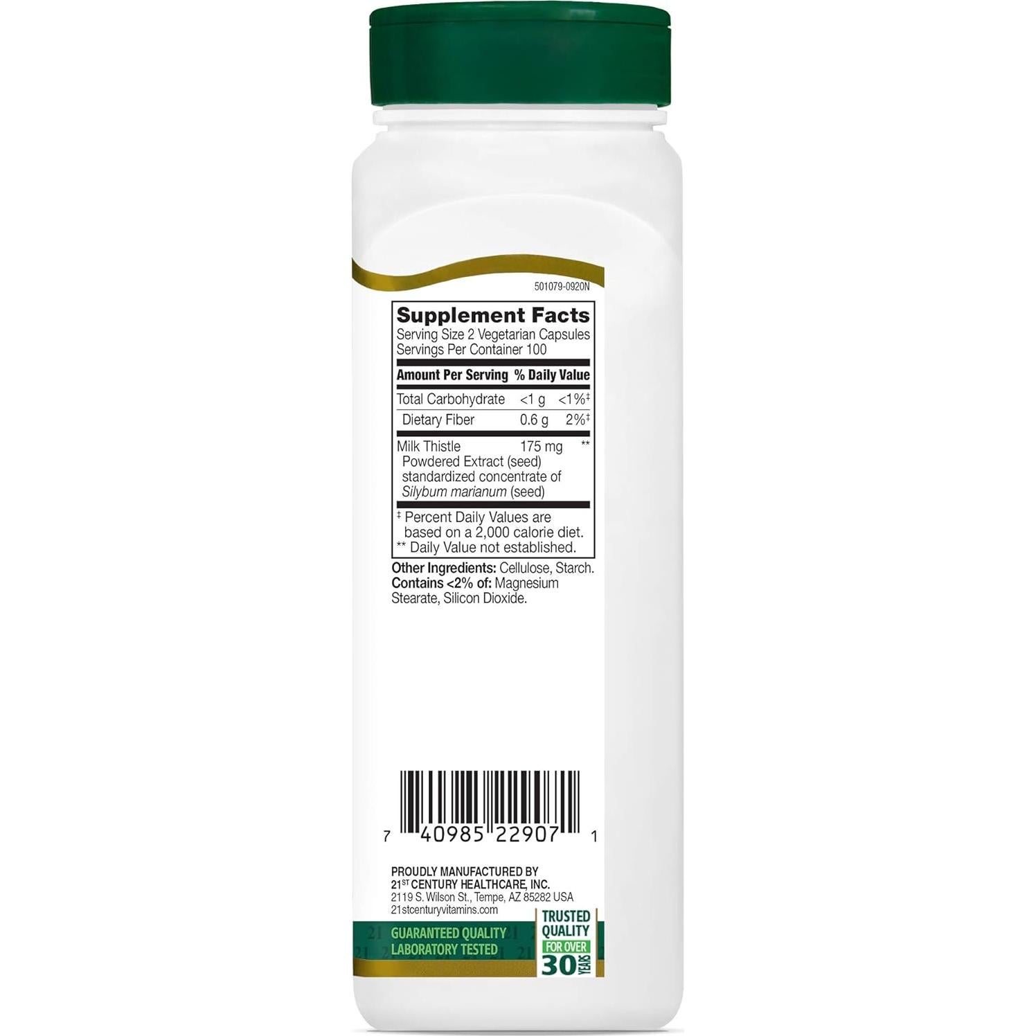 Extracto de Cardo Mariano 21st Century 200 Cápsulas Veganas