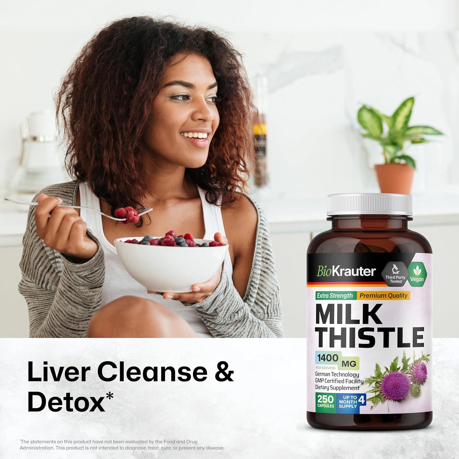 Cápsulas de Cardo Mariano BIO KRAUTER 1400 mg - 250 Unidades - Suplemento Vegano para el Hígado