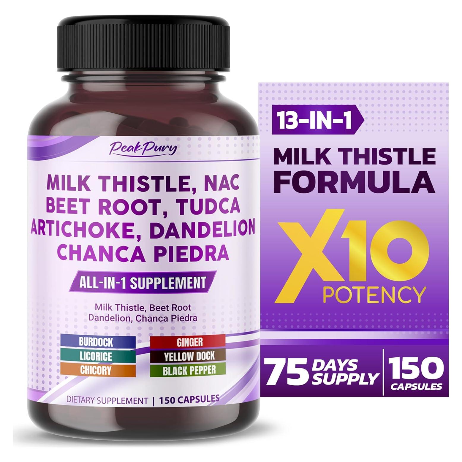 Suplemento Cardo Mariano PeakPury 150 Cápsulas Veganas