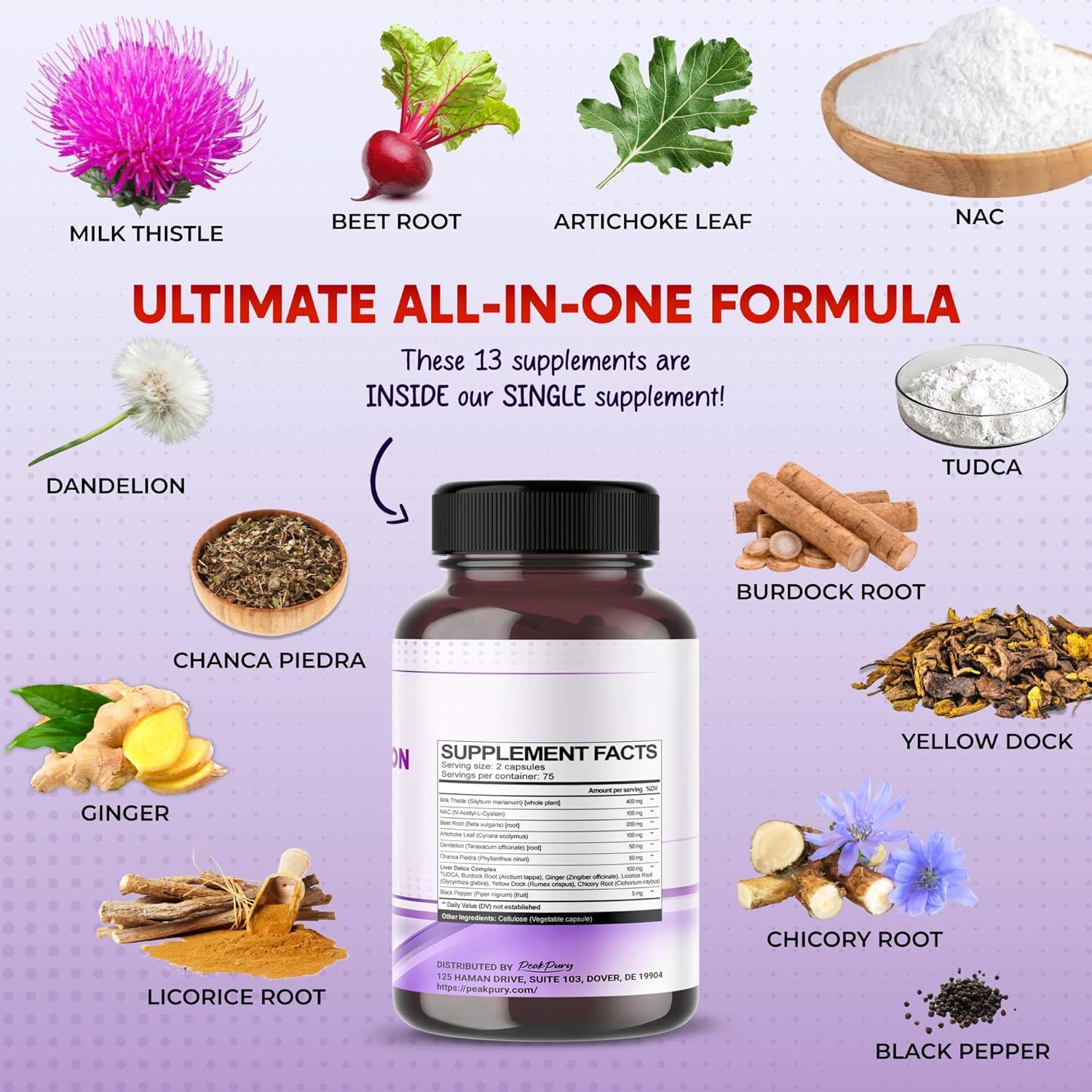 Suplemento Cardo Mariano PeakPury 150 Cápsulas Veganas