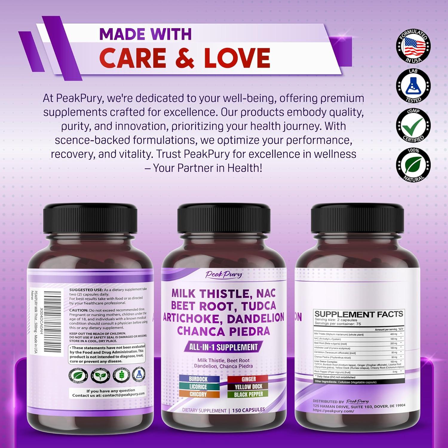 Suplemento Cardo Mariano PeakPury 150 Cápsulas Veganas