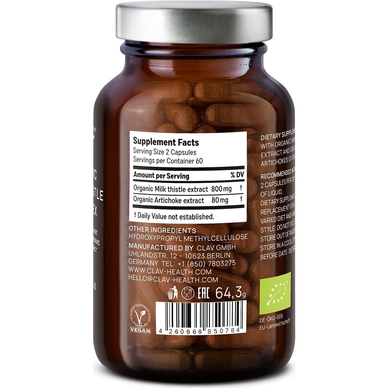 Suplemento Detox CLAV Cardo Mariano y Alcachofa 120 Cápsulas