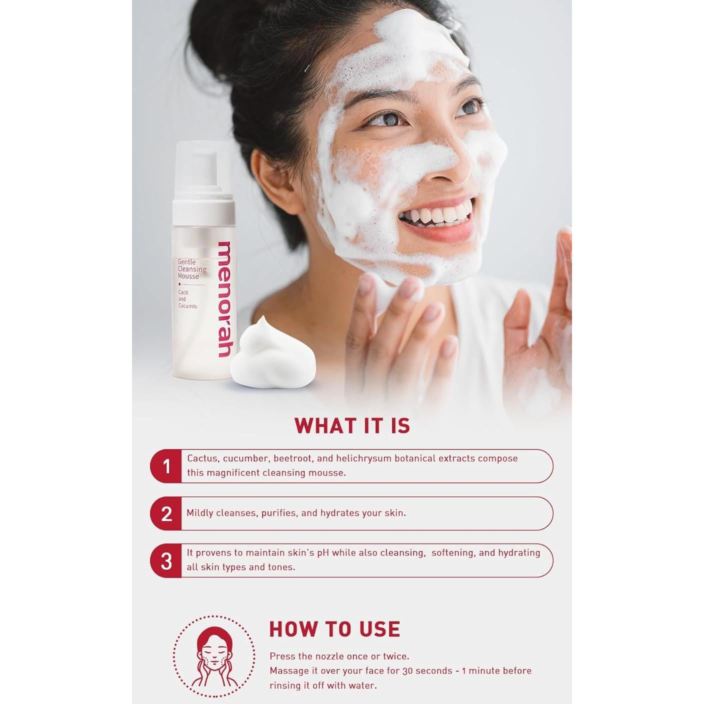 Mousse Limpiadora Suave Menorah - Hidratante Cactus y Pepino