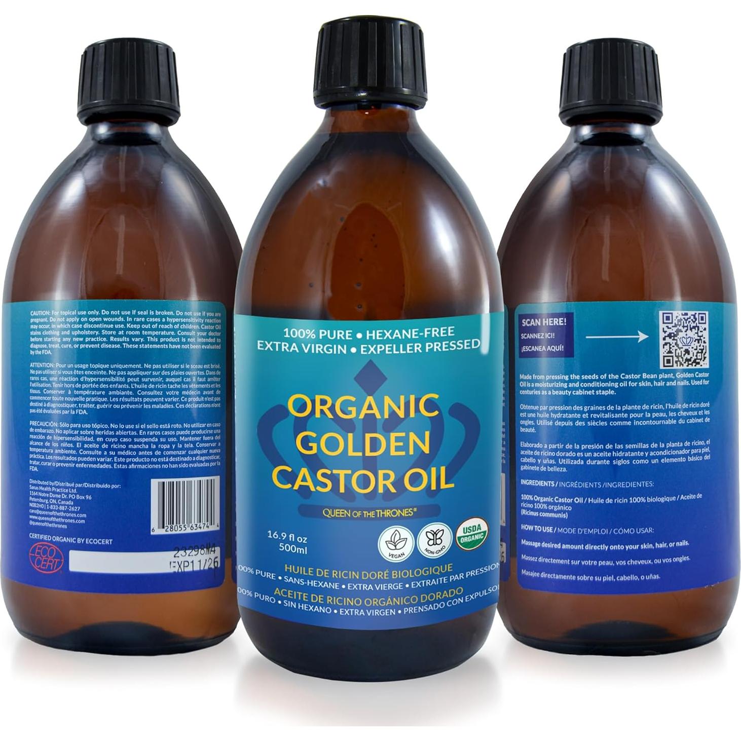 Aceite de Ricino Orgánico REINA DE LOS TRONOS 500ml Puro