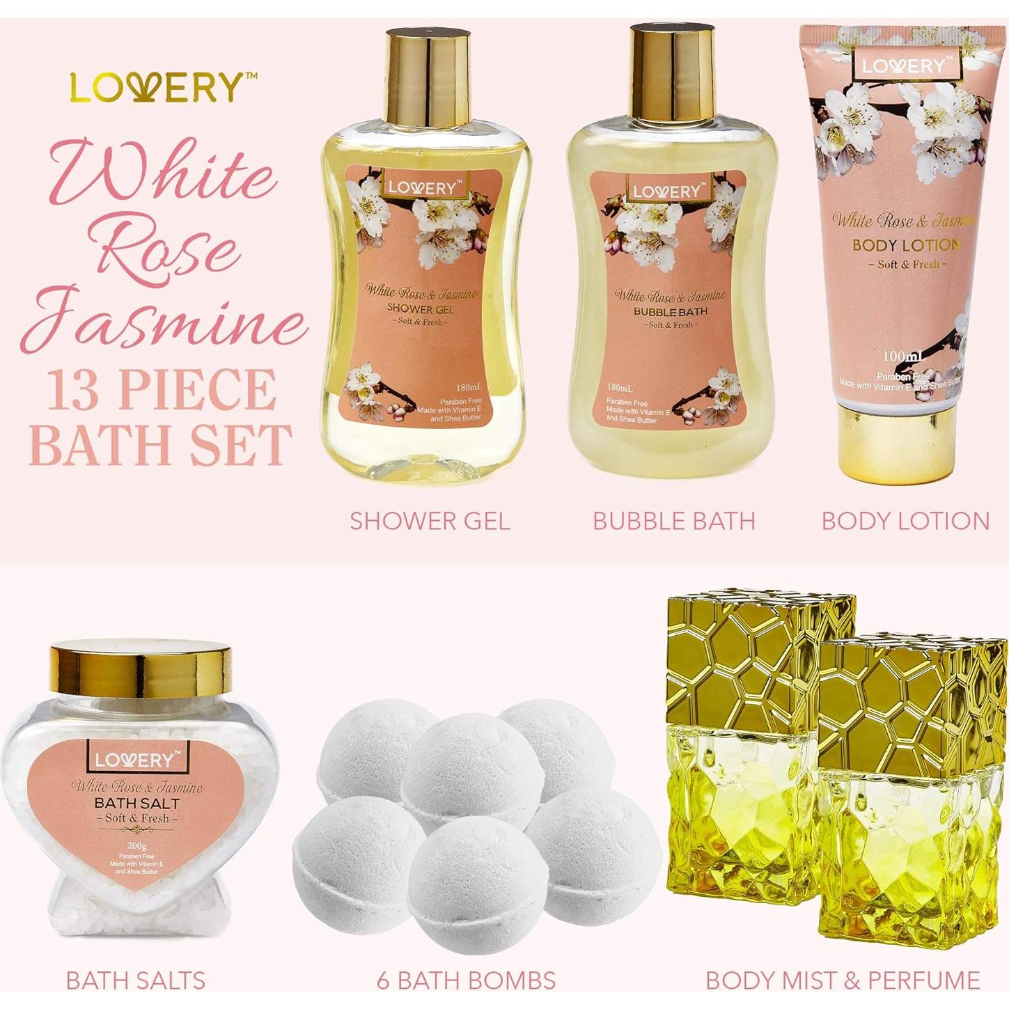 Set de Spa de Lujo Lovery 13 Piezas Rosa Blanca y Jazmín