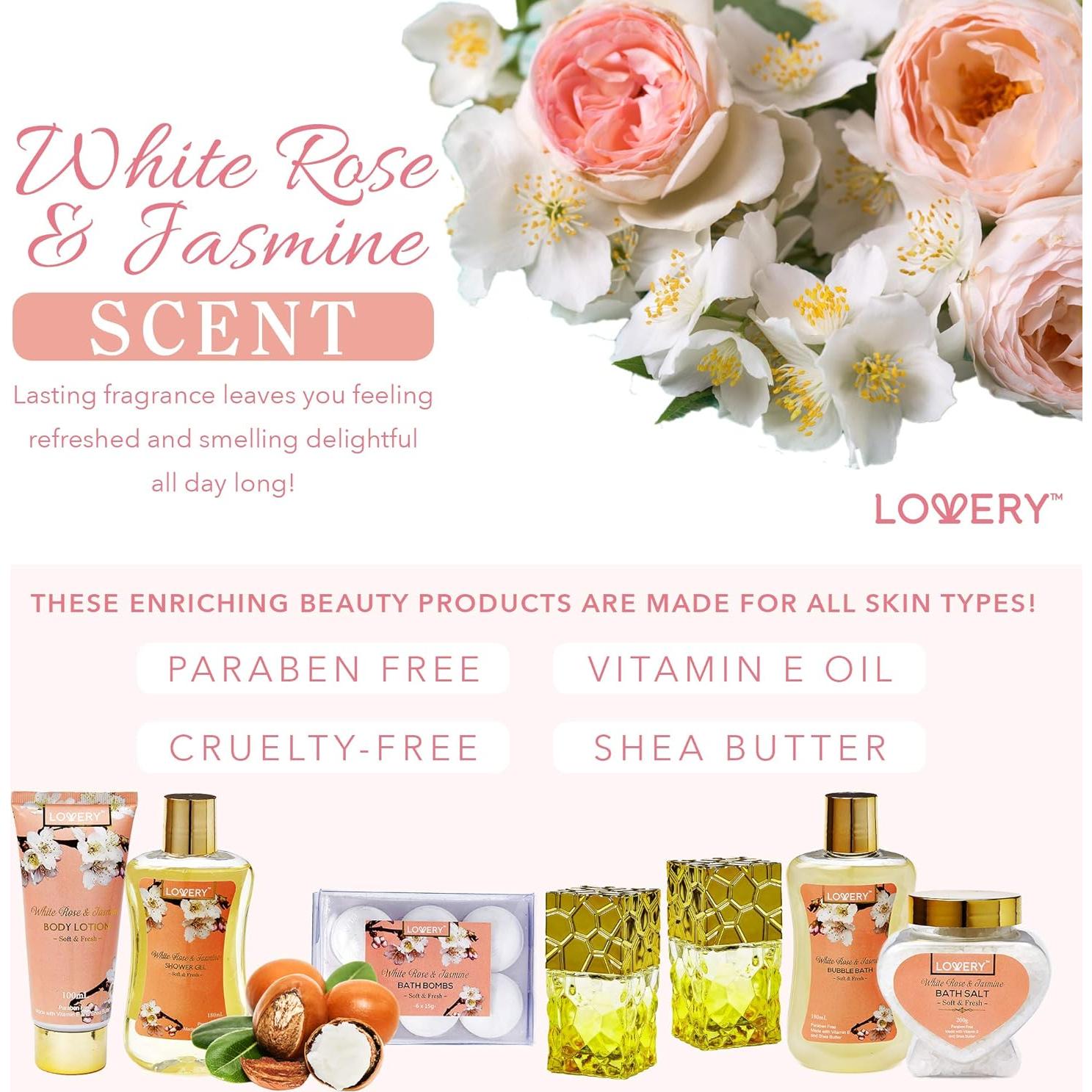 Set de Spa de Lujo Lovery 13 Piezas Rosa Blanca y Jazmín