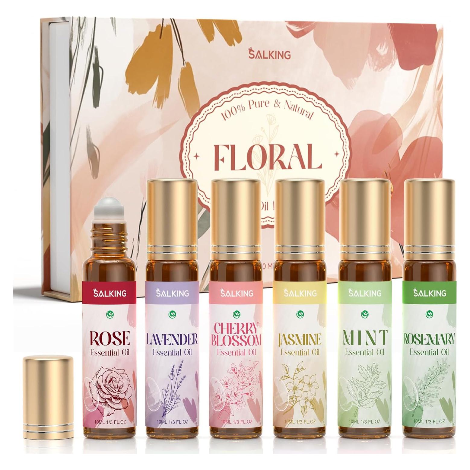 Conjunto de Aceites Esenciales Roll On SALKING 6 Pack con Flores Secas