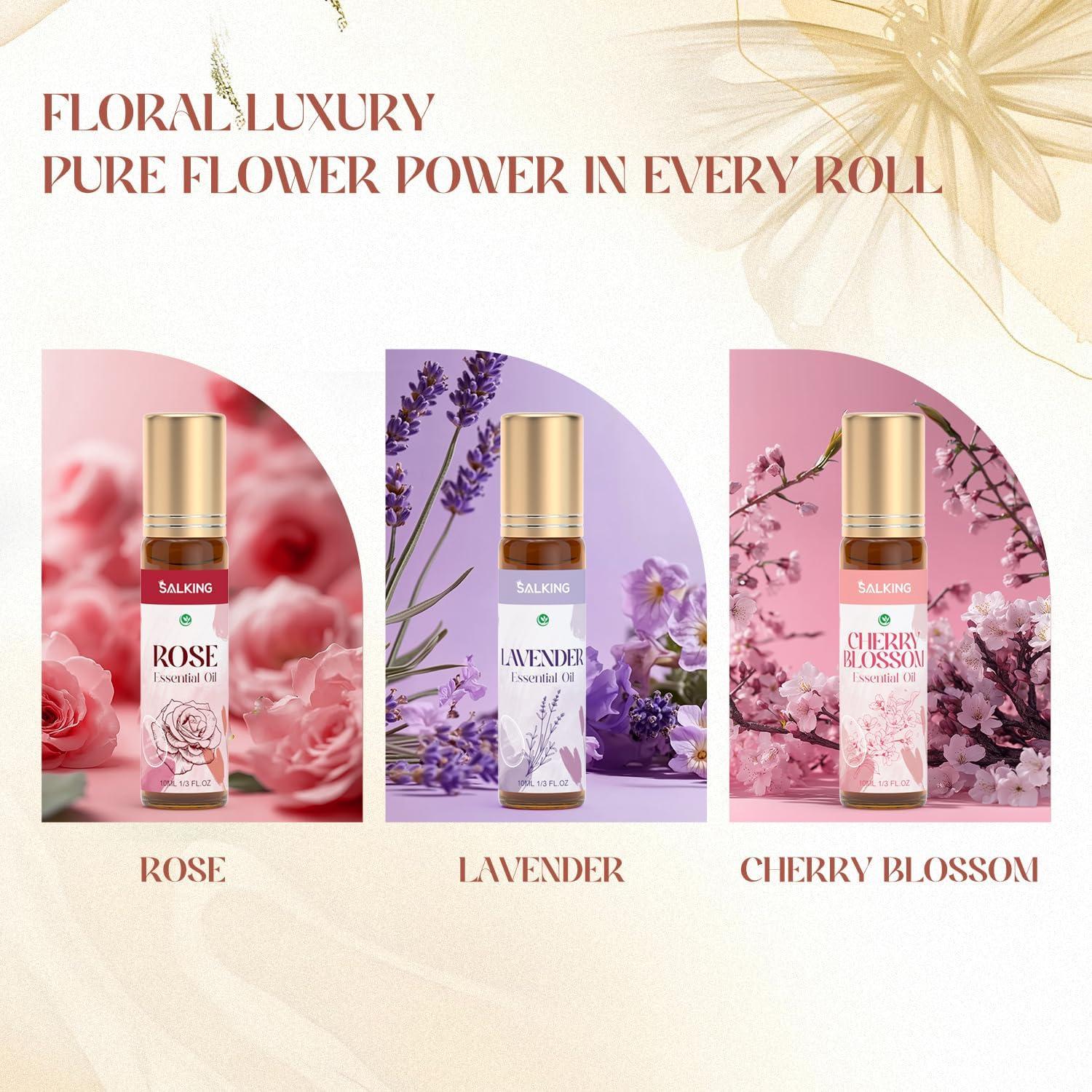 Conjunto de Aceites Esenciales Roll On SALKING 6 Pack con Flores Secas