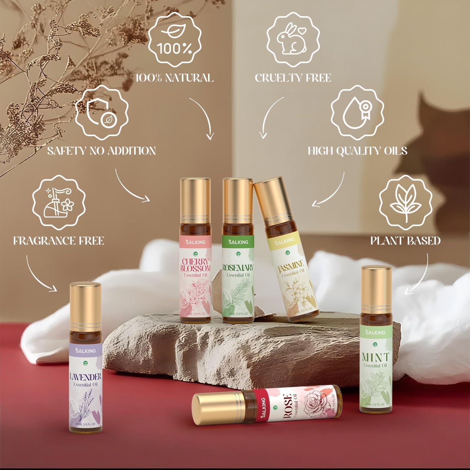 Conjunto de Aceites Esenciales Roll On SALKING 6 Pack con Flores Secas