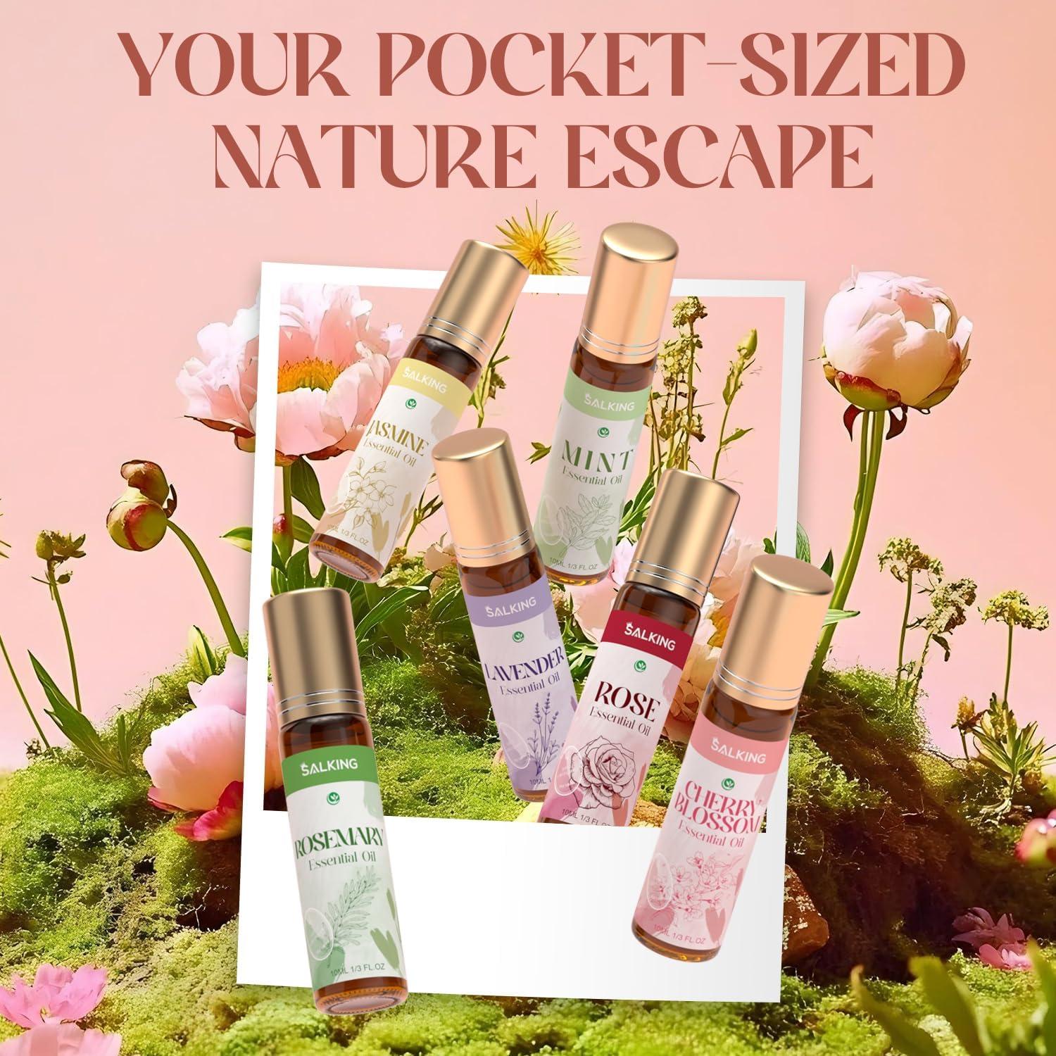 Conjunto de Aceites Esenciales Roll On SALKING 6 Pack con Flores Secas