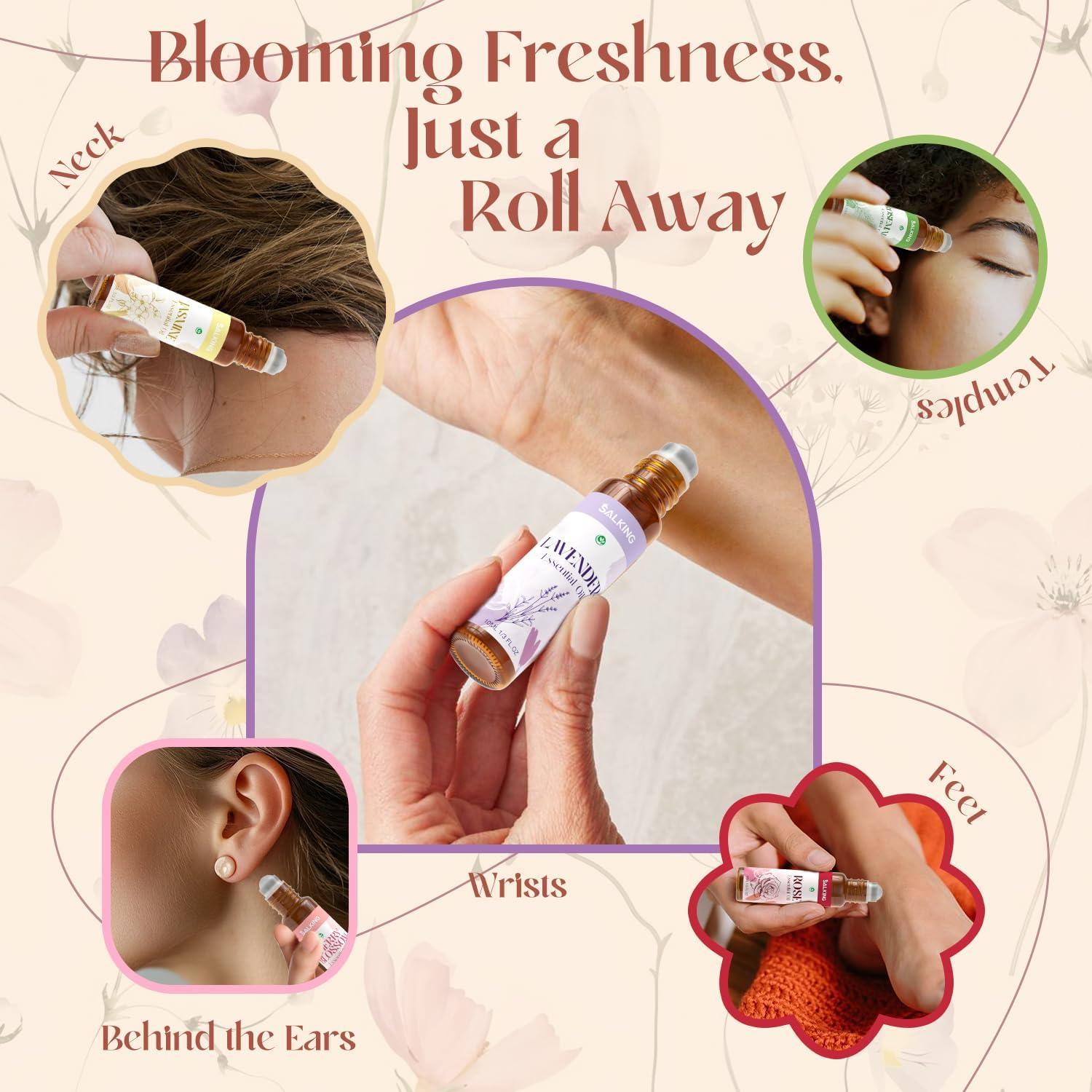 Conjunto de Aceites Esenciales Roll On SALKING 6 Pack con Flores Secas