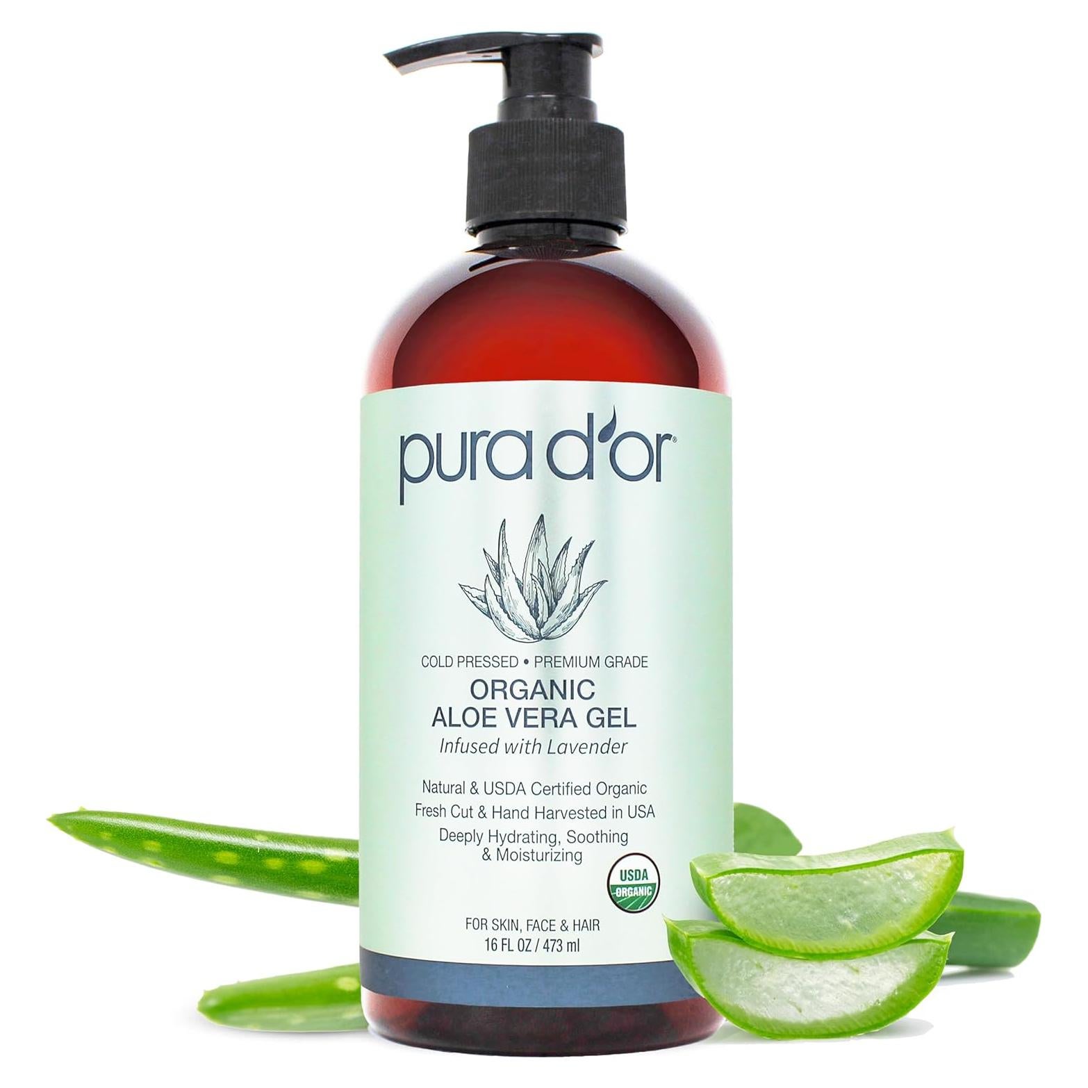 Gel de Aloe Vera Orgánico PURA D'OR 473 ml - Lavanda - Hidratante