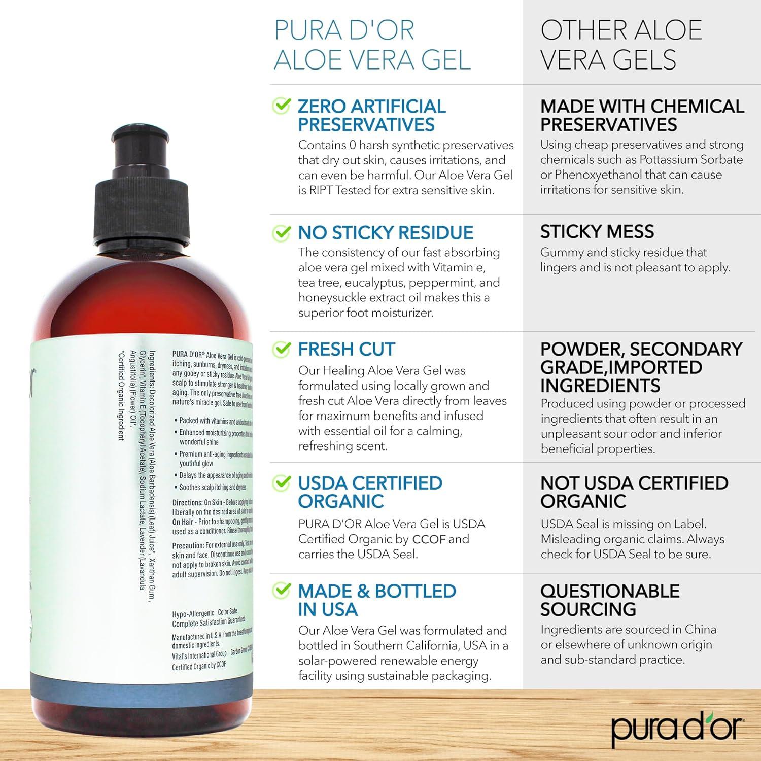 Gel de Aloe Vera Orgánico PURA D'OR 473 ml - Lavanda - Hidratante