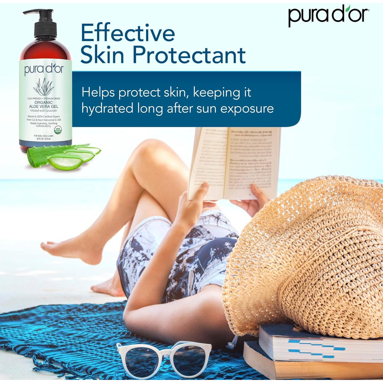 Gel de Aloe Vera Orgánico PURA D'OR 473 ml - Lavanda - Hidratante