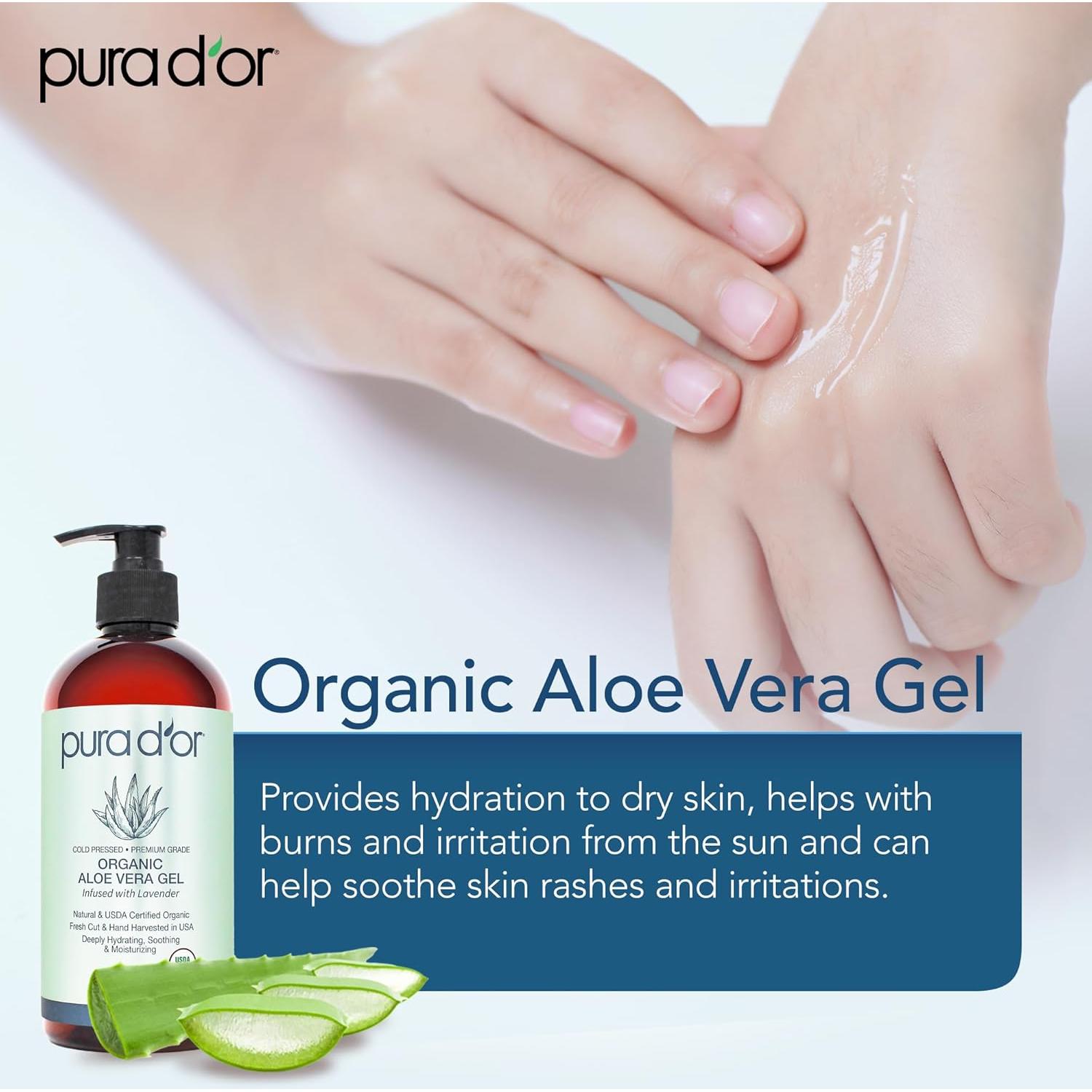 Gel de Aloe Vera Orgánico PURA D'OR 473 ml - Lavanda - Hidratante