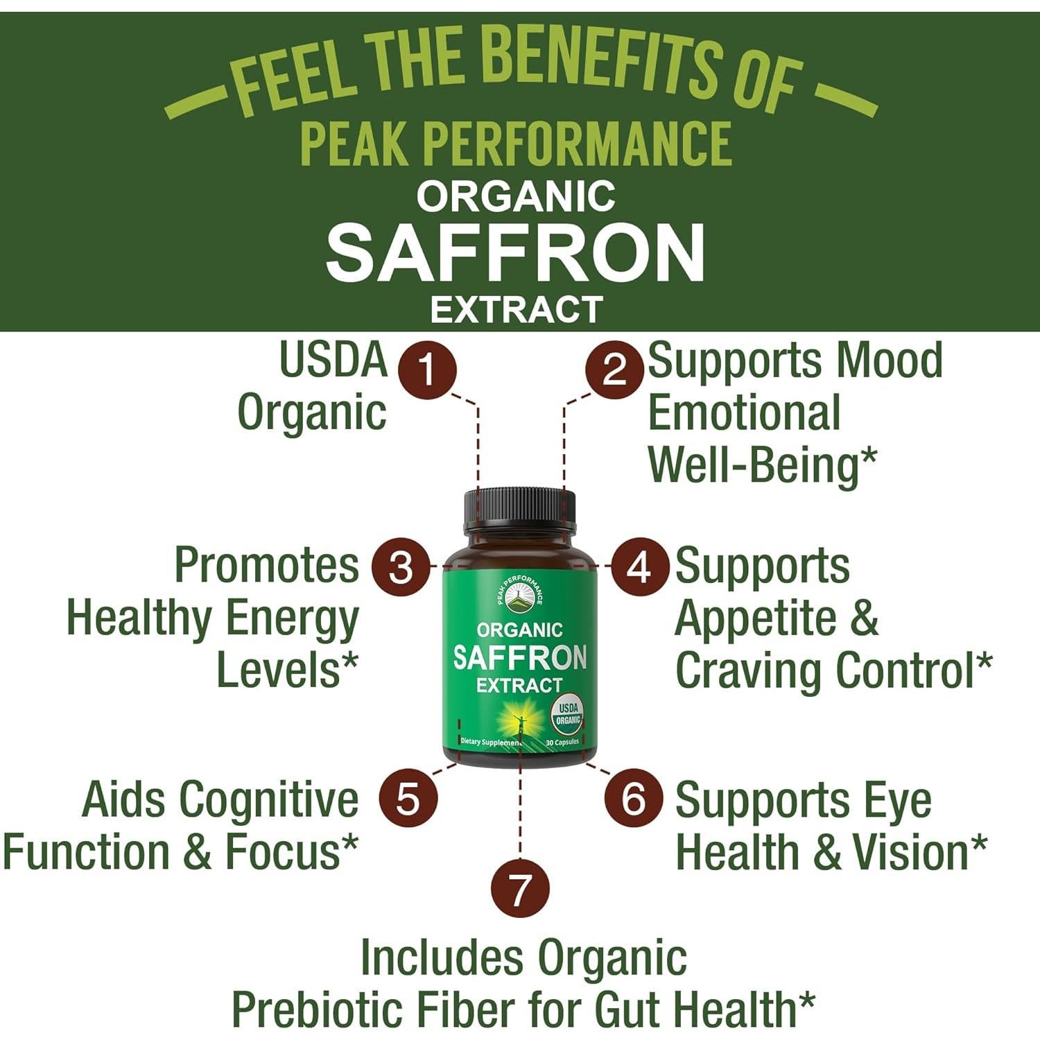 Cápsulas de Azafrán Orgánico Peak Performance 32g - Salud Intestinal