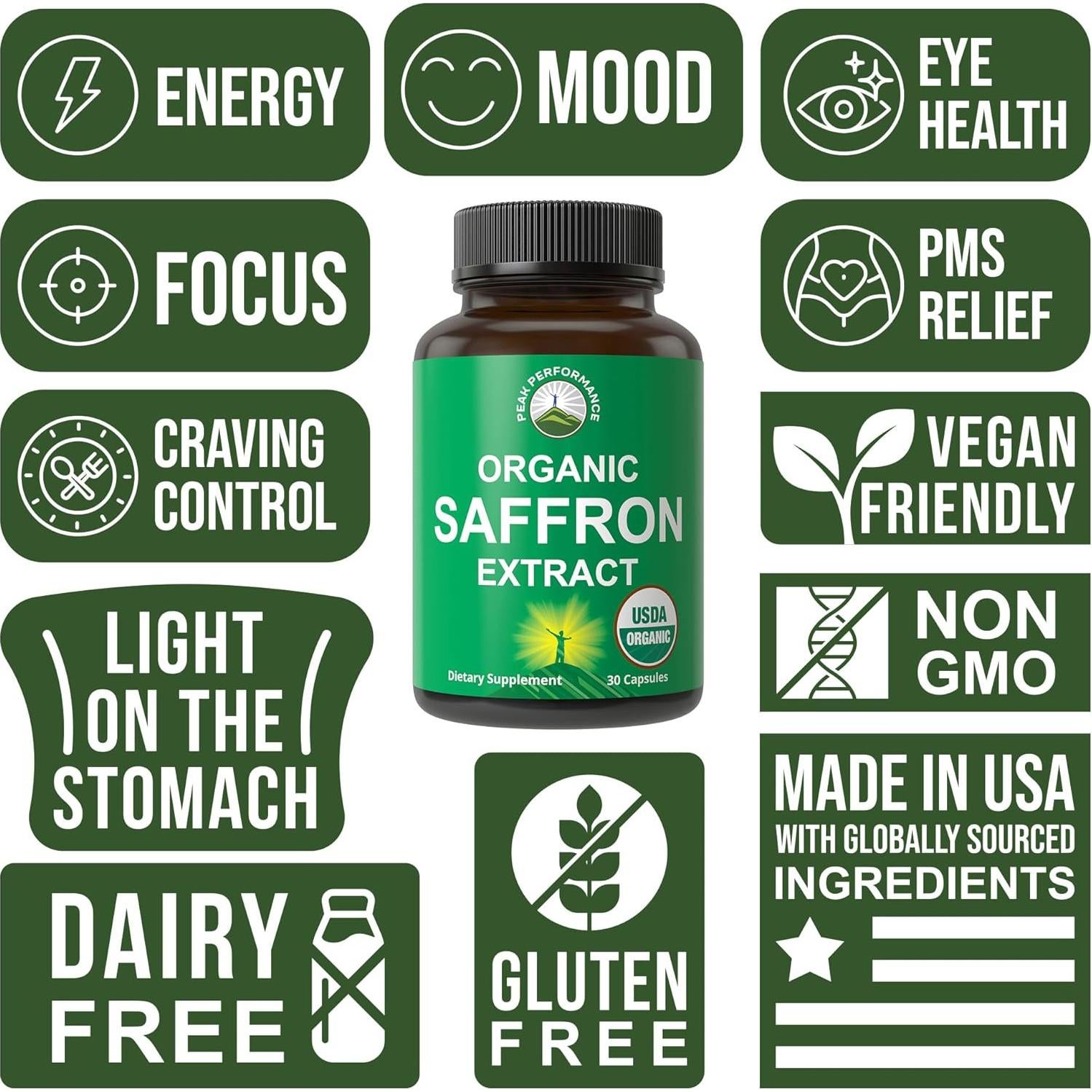 Cápsulas de Azafrán Orgánico Peak Performance 32g - Salud Intestinal