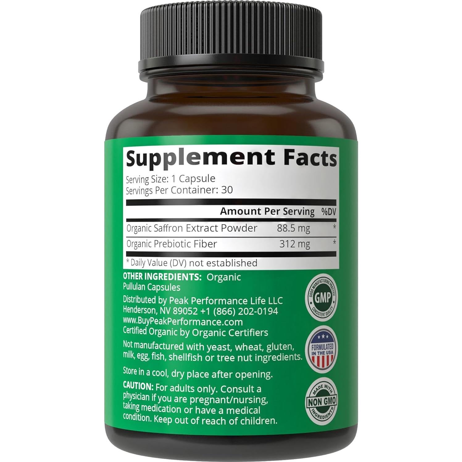 Cápsulas de Azafrán Orgánico Peak Performance 32g - Salud Intestinal