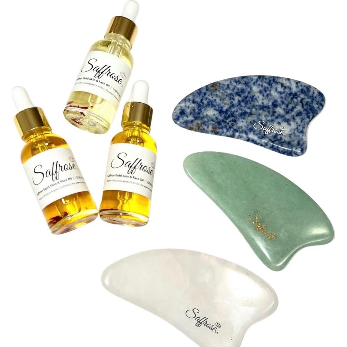 Set de Cuidado Facial 2 Piezas: Aceite Hidratante Azafrán + Gua Sha