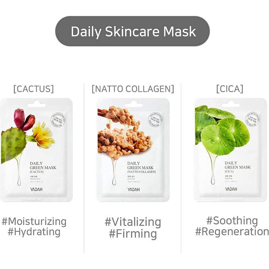 Máscara Facial Diaria YADAH CICA Vegana Paquete de 5