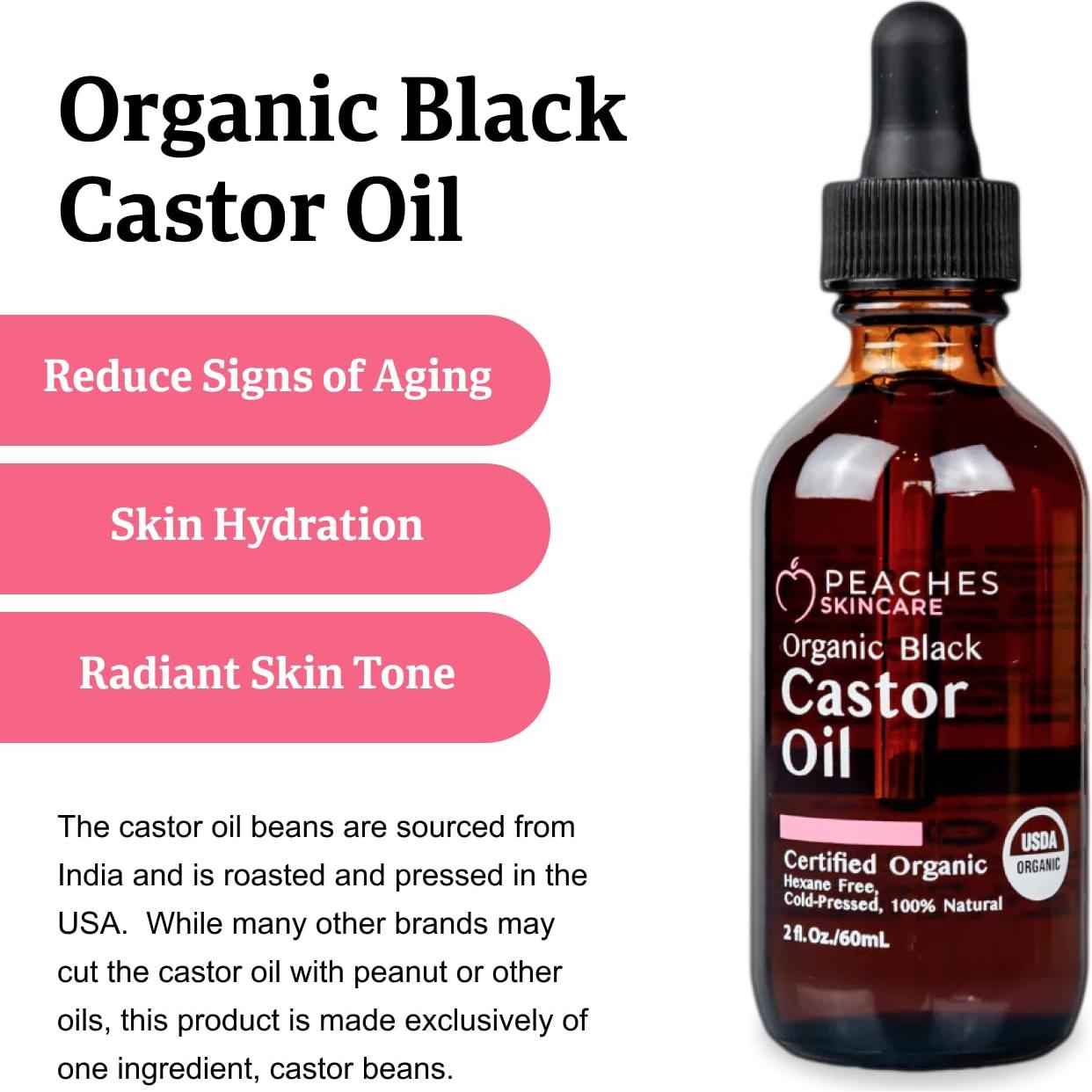 Aceite de Ricino Negro Orgánico Peaches Skin Care 59 ml - Hidratante Vegano