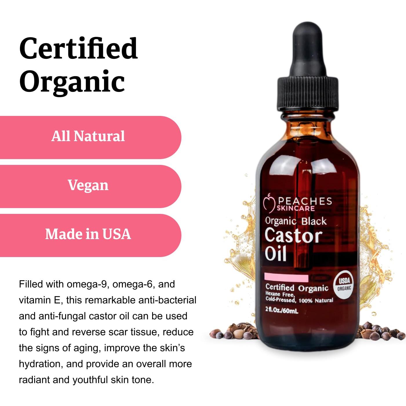 Aceite de Ricino Negro Orgánico Peaches Skin Care 59 ml - Hidratante Vegano