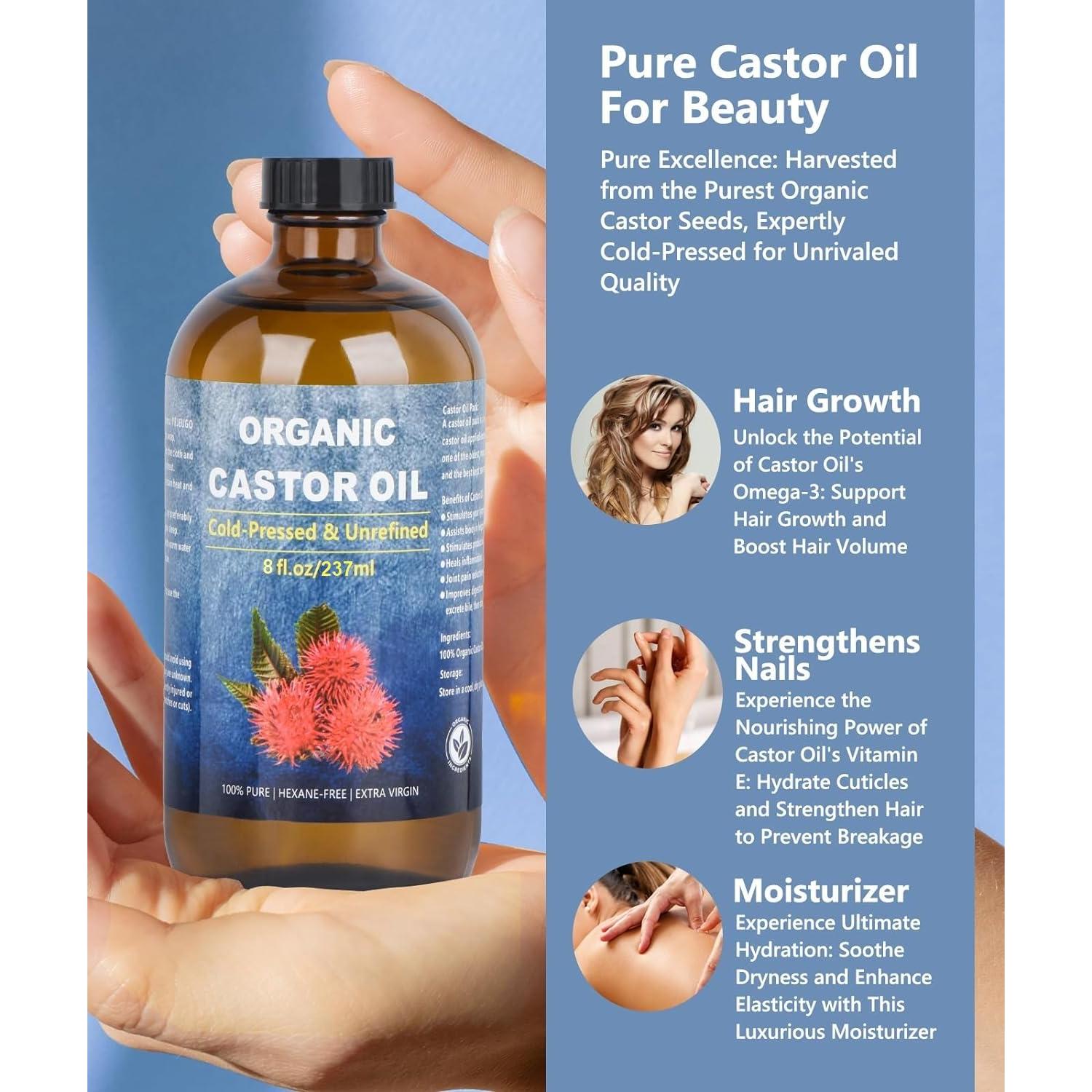 Aceite de Ricino Orgánico Prensado en Frío 226ml - Hidratación Piel y Cabello