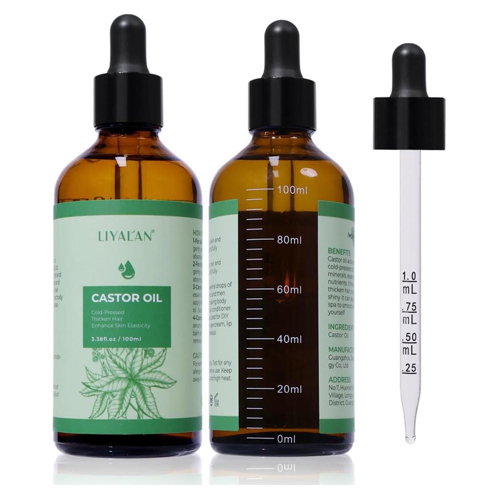 Aceite de Ricino Puro LIYALAN 100 ml Prensado en Frío para Cabello y Piel