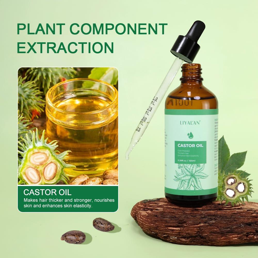 Aceite de Ricino Puro LIYALAN 100 ml Prensado en Frío para Cabello y Piel