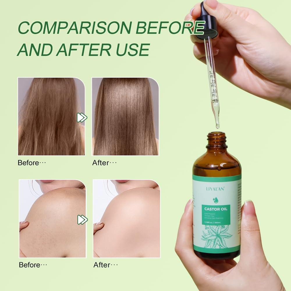 Aceite de Ricino Puro LIYALAN 100 ml Prensado en Frío para Cabello y Piel
