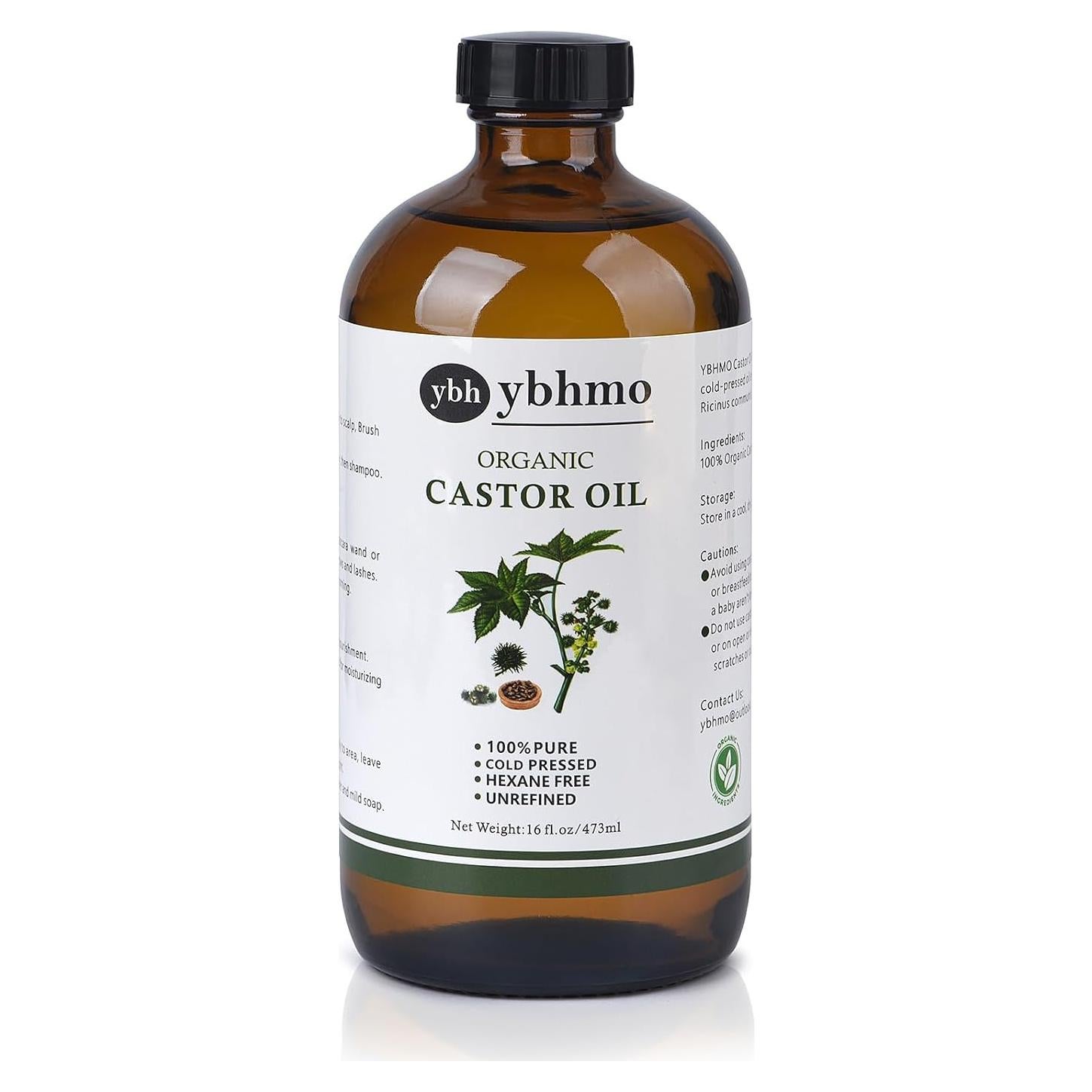 Aceite de Ricino Orgánico YBHMO 473 ml - Crecimiento Cabello y Piel