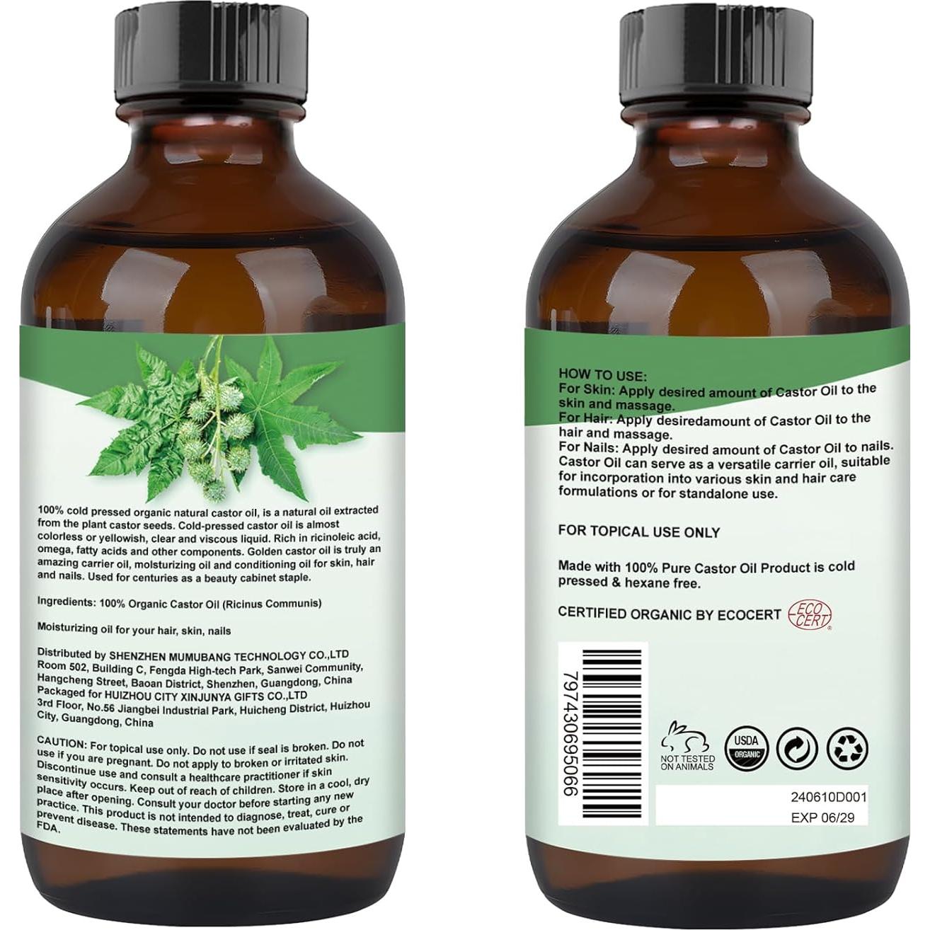 Aceite de Ricino Orgánico 100% Puro MMPANG 120ml Prensado en Frío