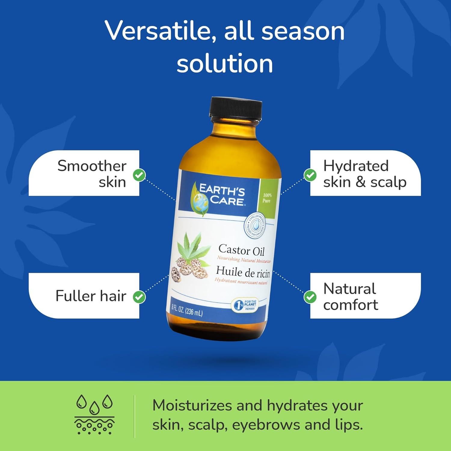 Aceite de Ricino 100% Puro Earth's Care - Hidratante Natural 236ml