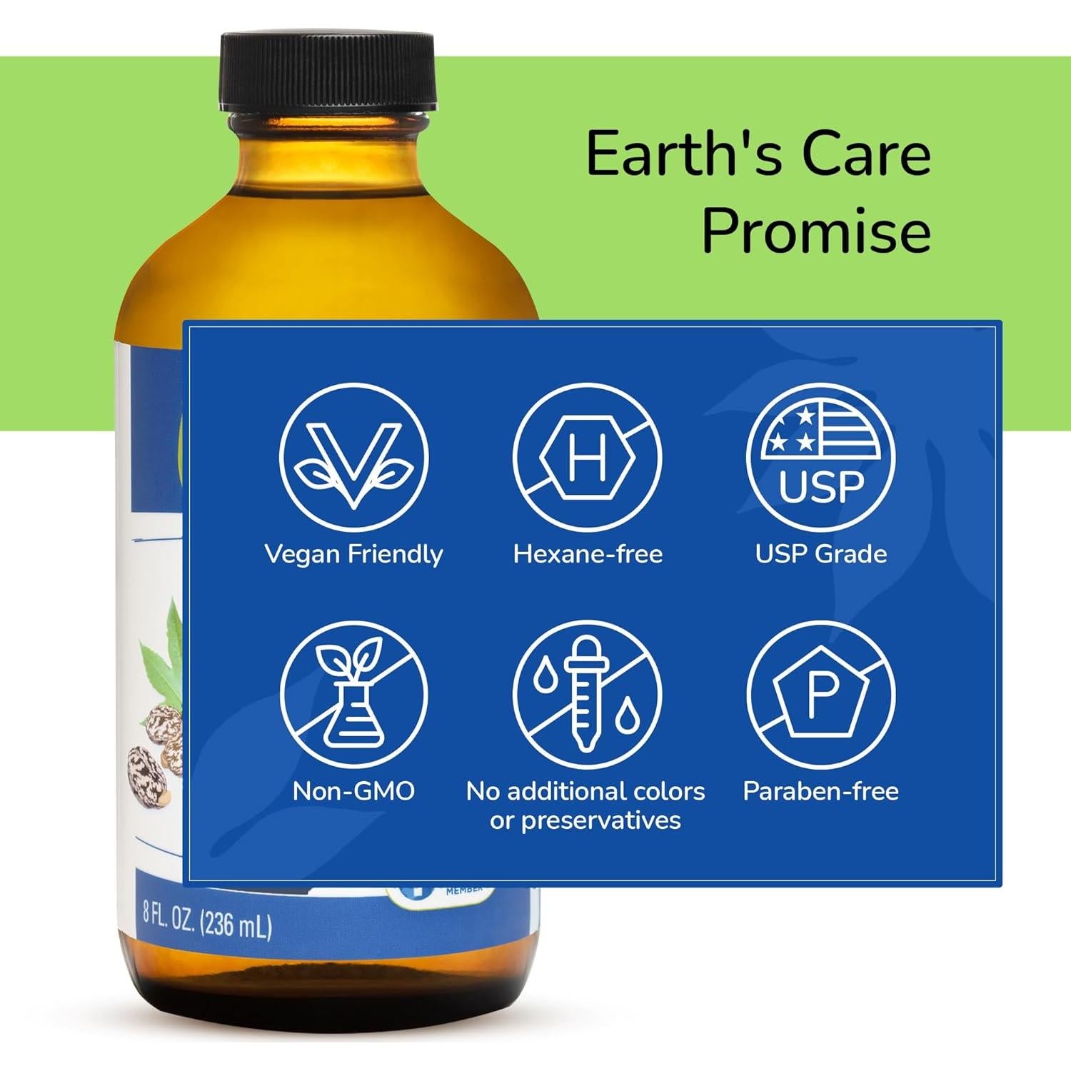 Aceite de Ricino 100% Puro Earth's Care - Hidratante Natural 236ml
