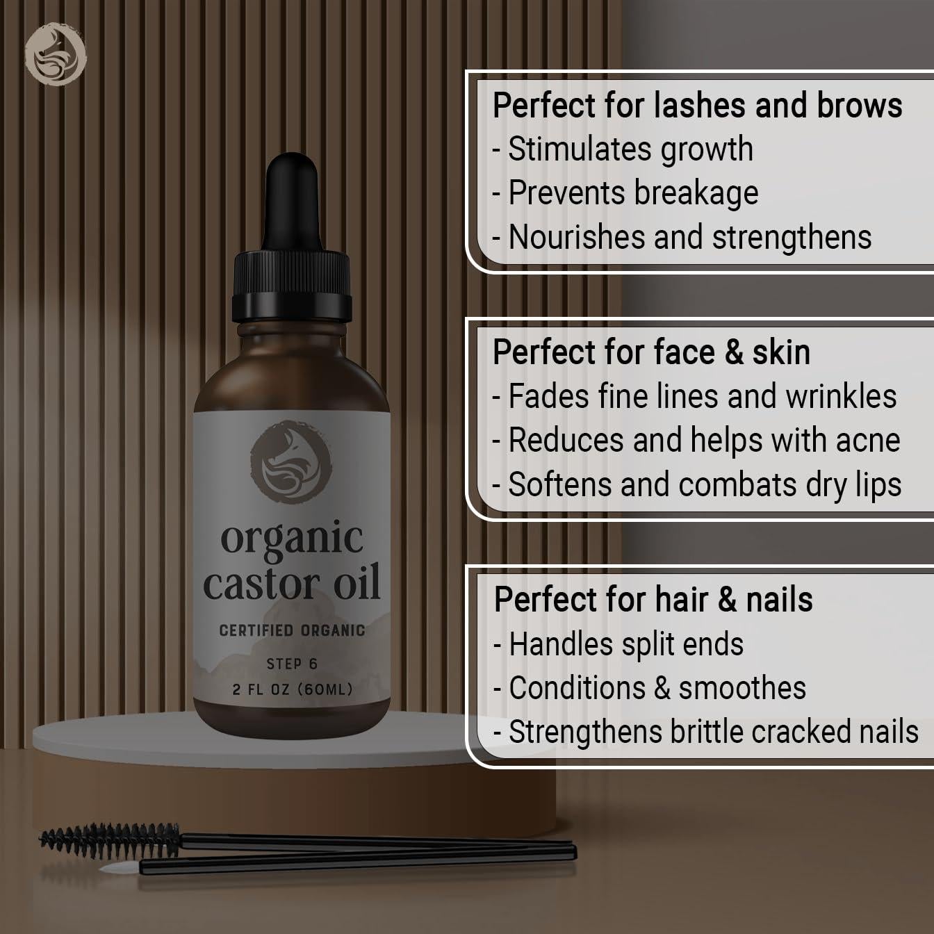 Aceite de Ricino Orgánico Puro Foxbrim 60 ml - Crecimiento Pestañas y Cabello