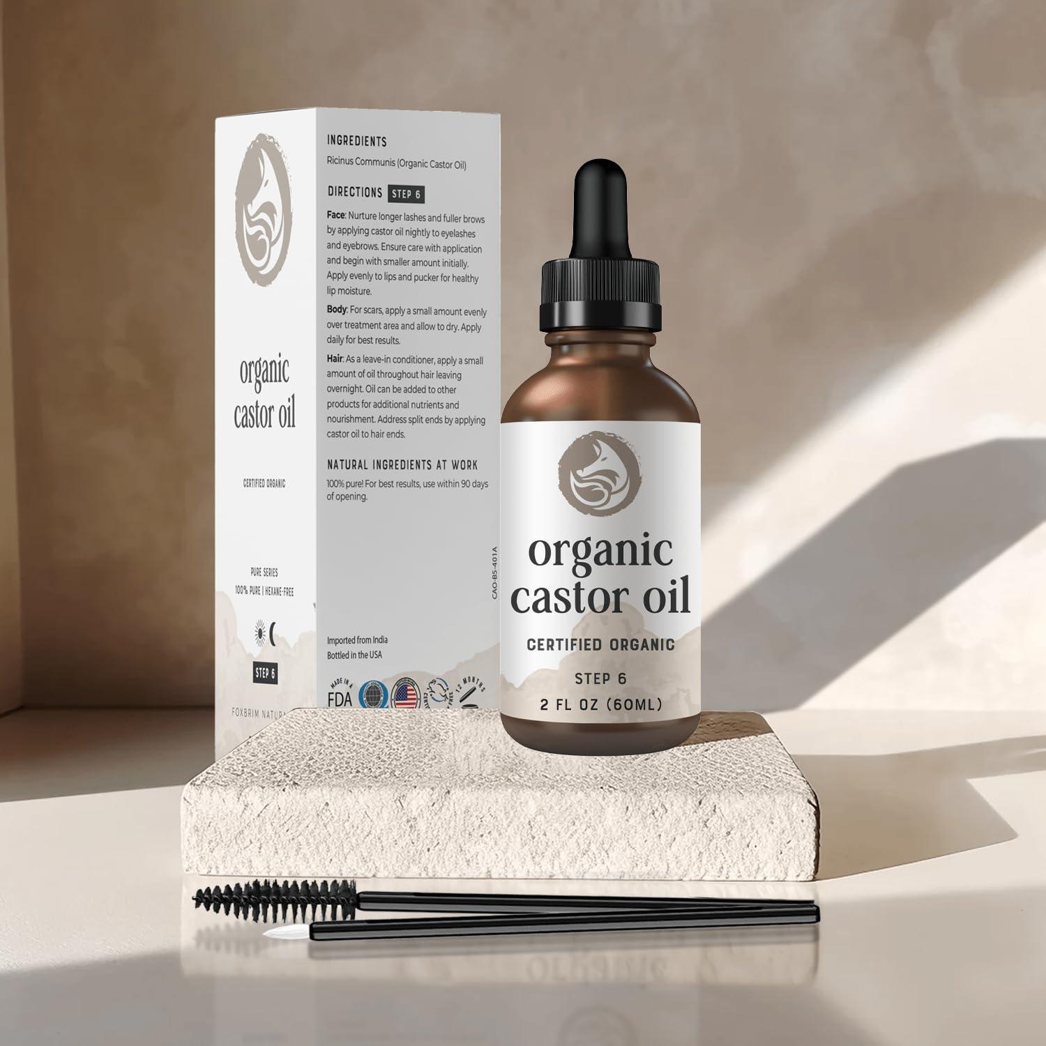 Aceite de Ricino Orgánico Puro Foxbrim 60 ml - Crecimiento Pestañas y Cabello