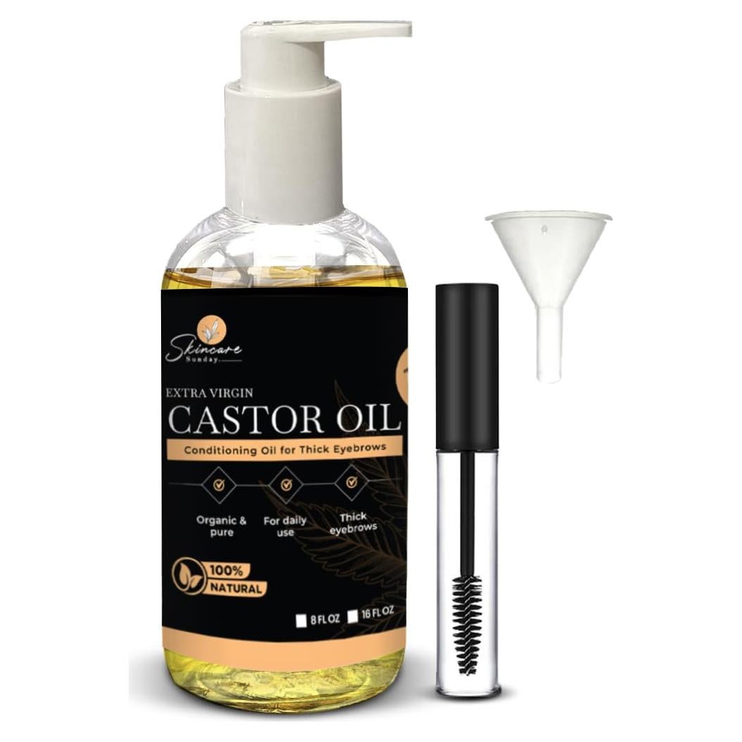 Aceite de Ricino Orgánico USDA Skin Care Sunday 473 ml - Cejas y Pestañas