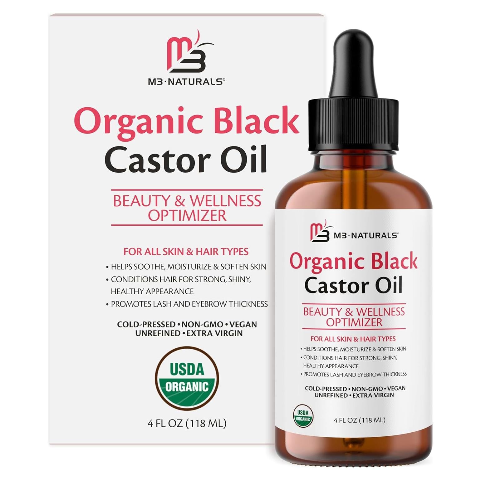 Aceite de Ricino Negro Orgánico M3 Naturals 118 ml para Cabello y Piel